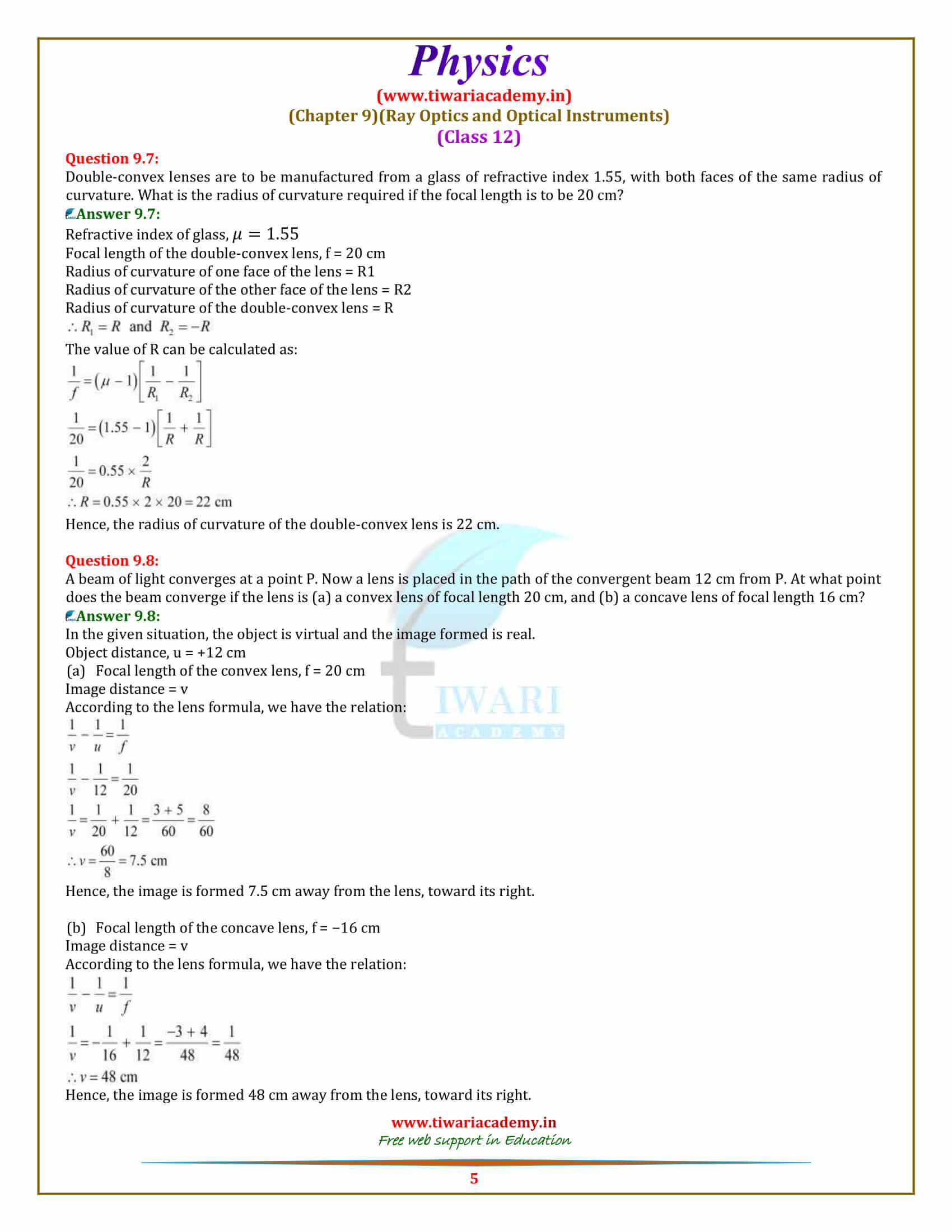 NCERT Solutions for Class 12 Physics Chapter 9 in Hindi and English.