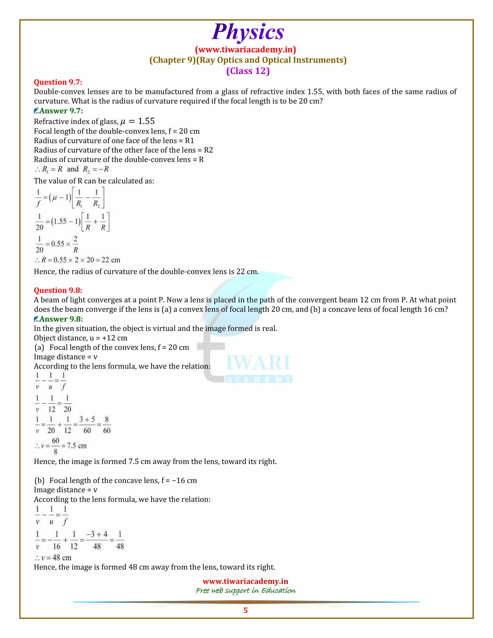 NCERT Solutions for Class 12 Physics Chapter 9 Ray Optics in pdf form