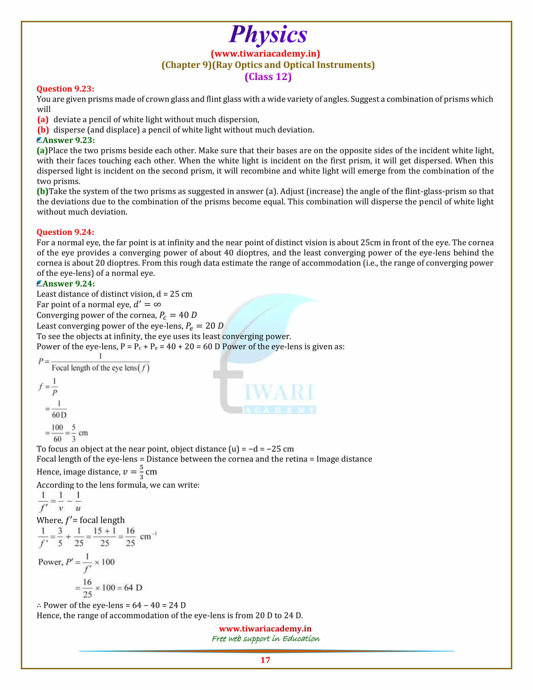 12 Physics Chapter 9 Ray Optics and Optical Instruments free download