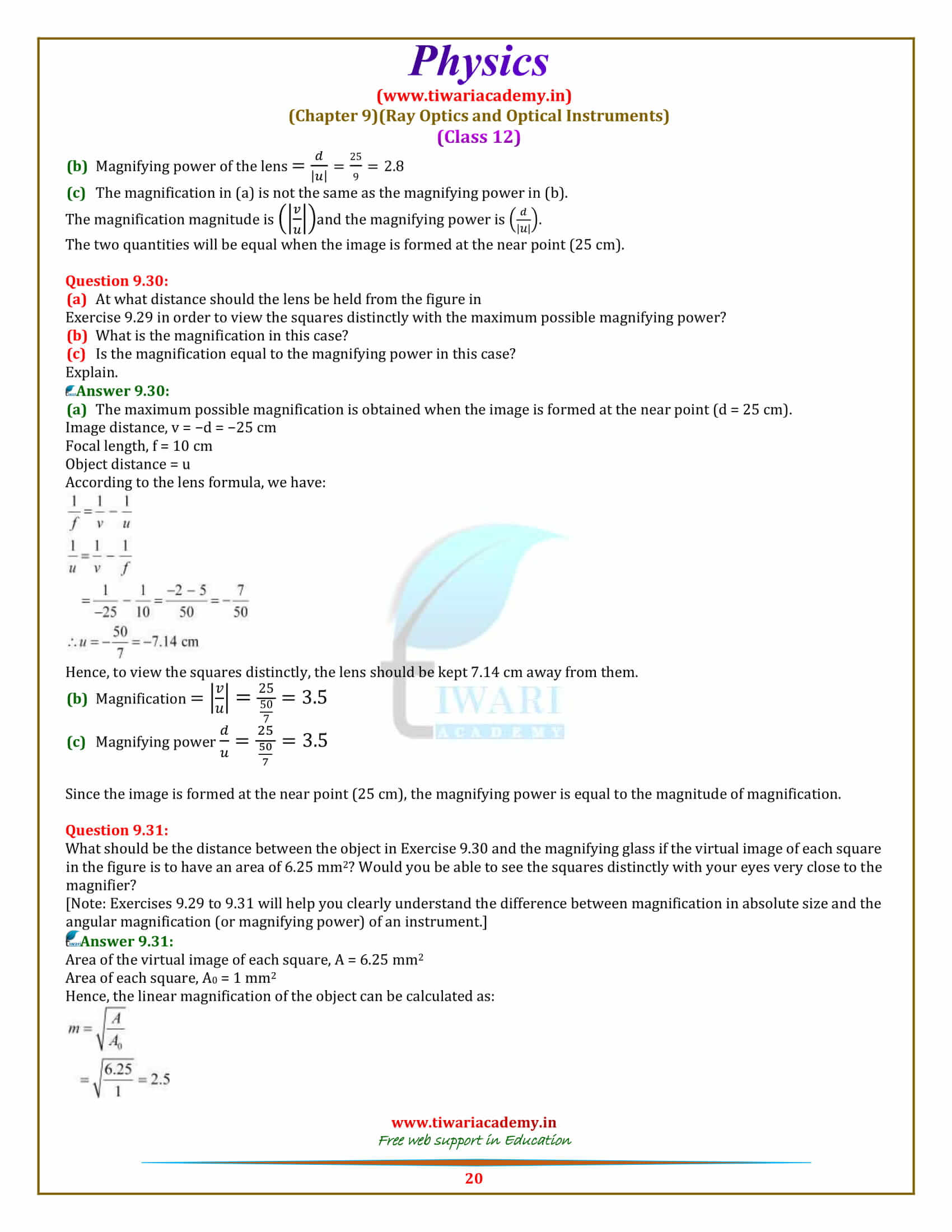 12 Physics Chapter 9 Ray Optics solutions in pdf