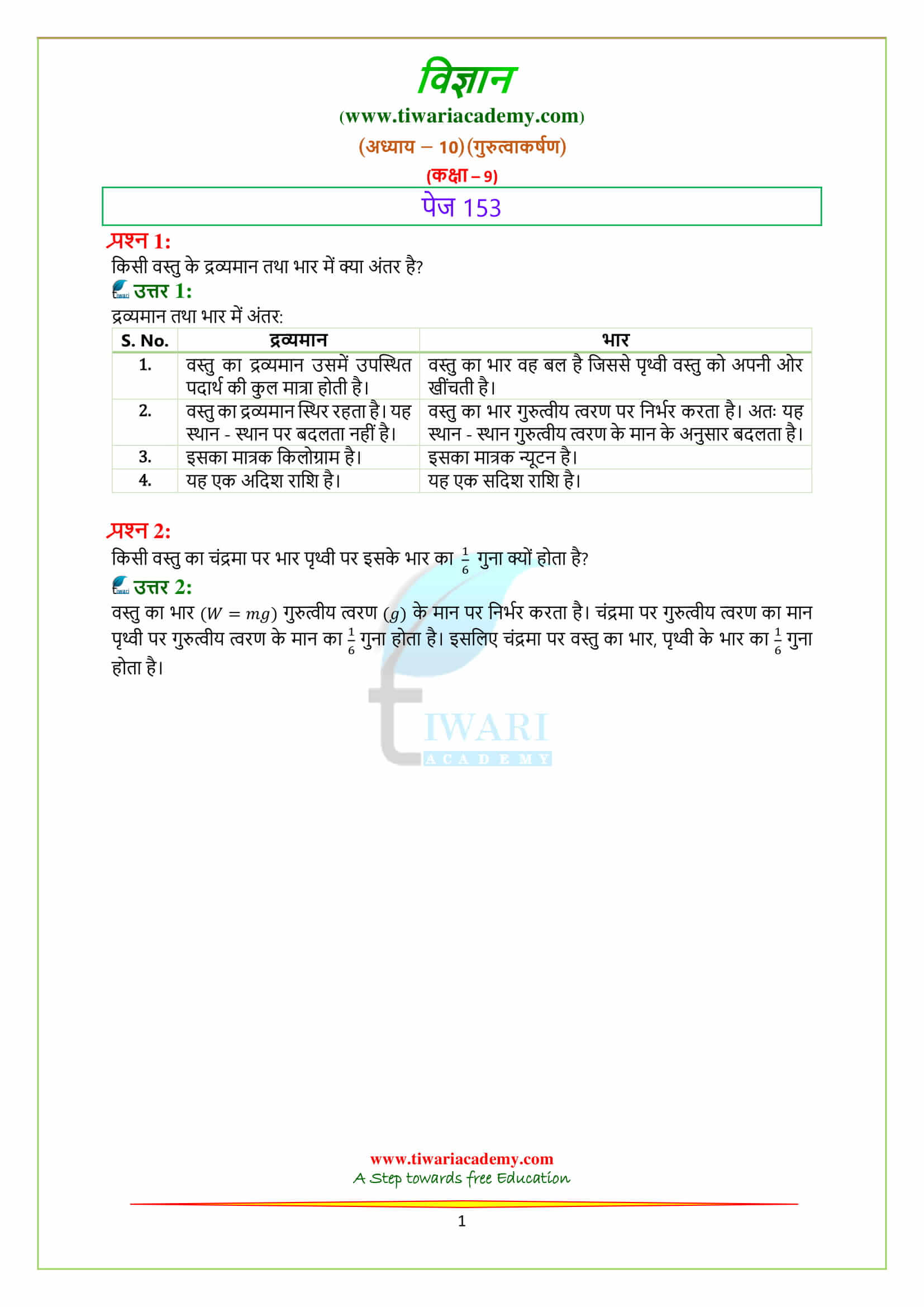 Class 9 Science Chapter 10 page 153