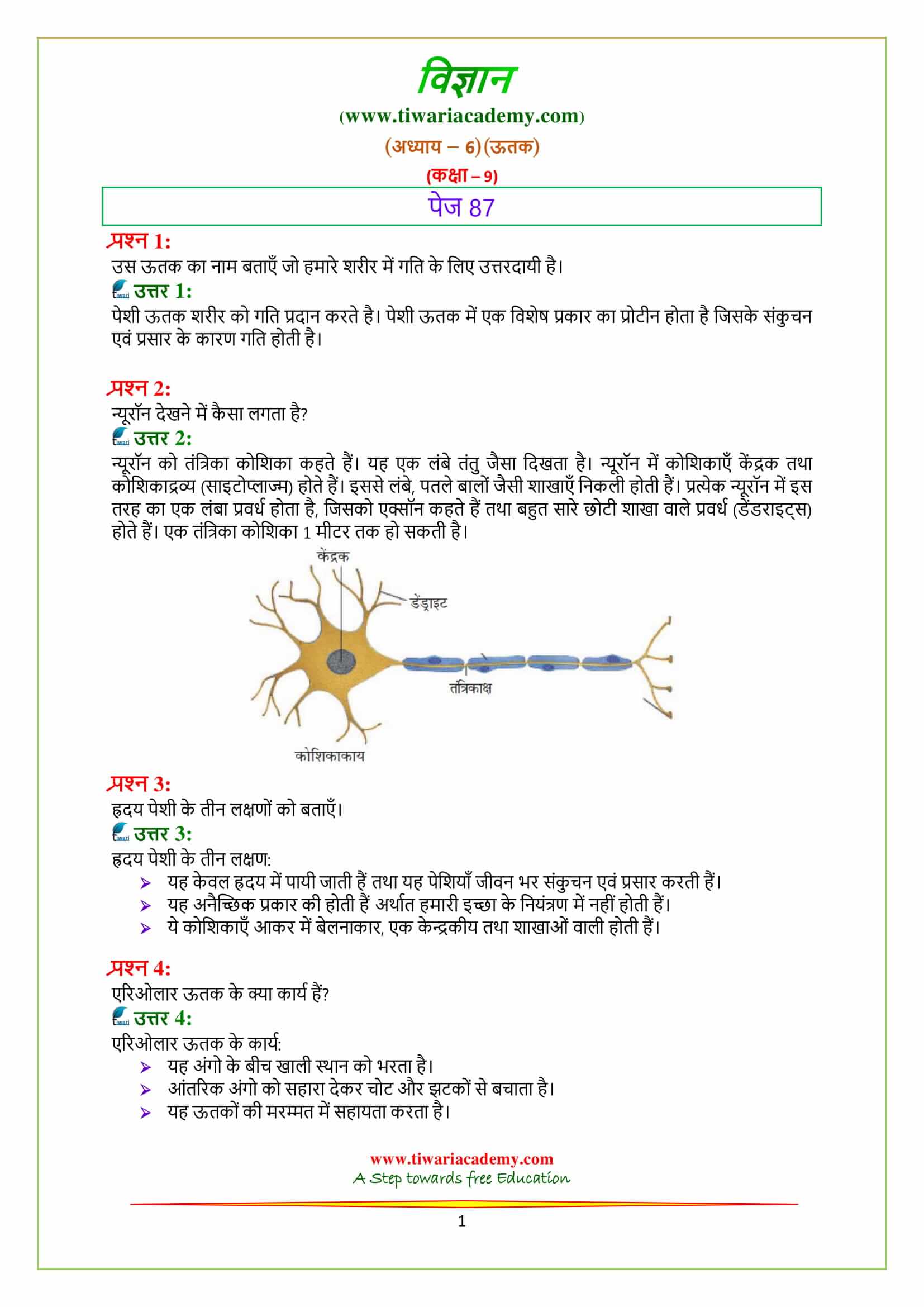 9 Science Chapter 6 Tissues Intext Questions of Page 87 in hindi