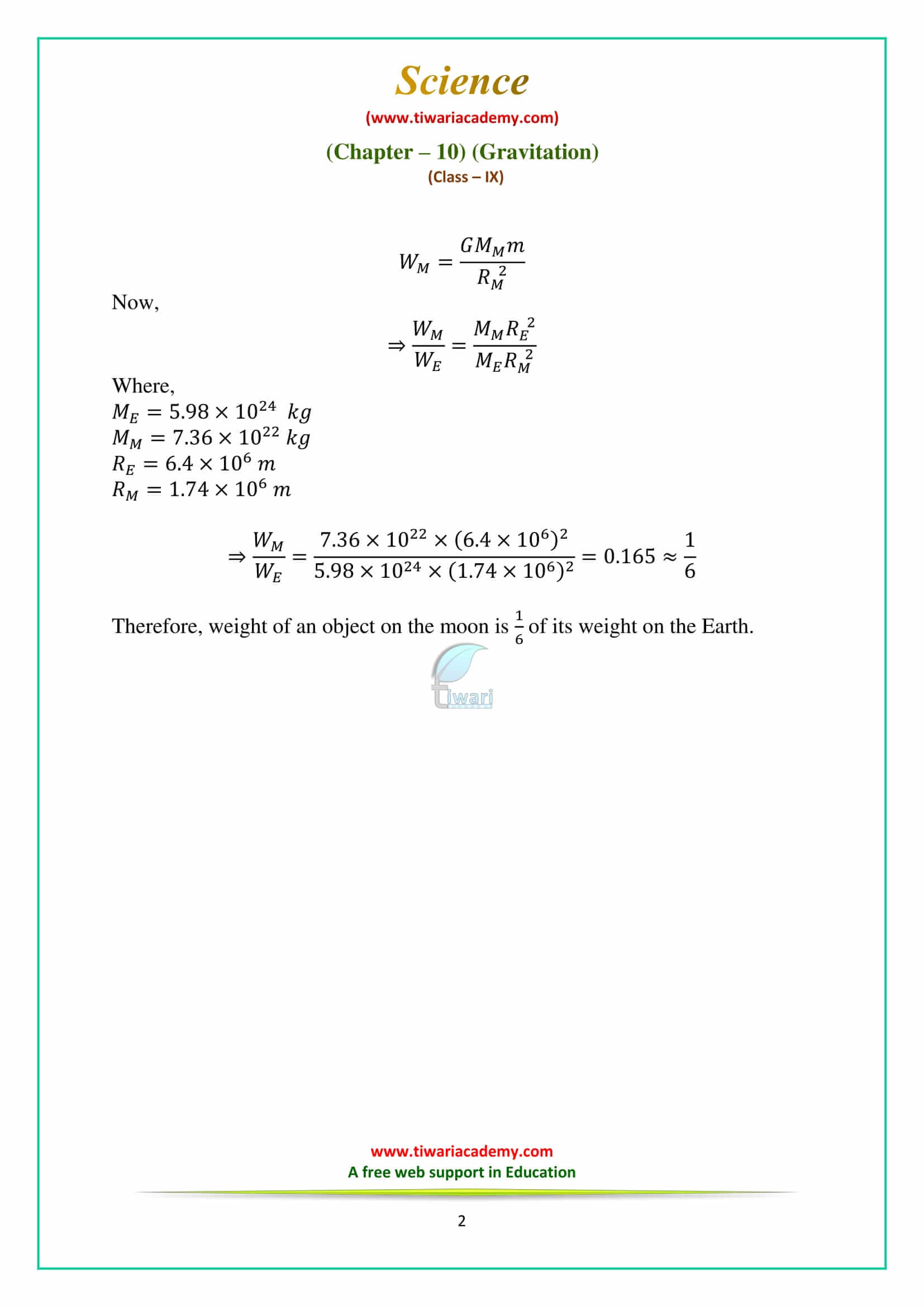NCERT Solutions Class 9 Science Chapter 10 Gravitation Intext Questions on page 138 in pdf