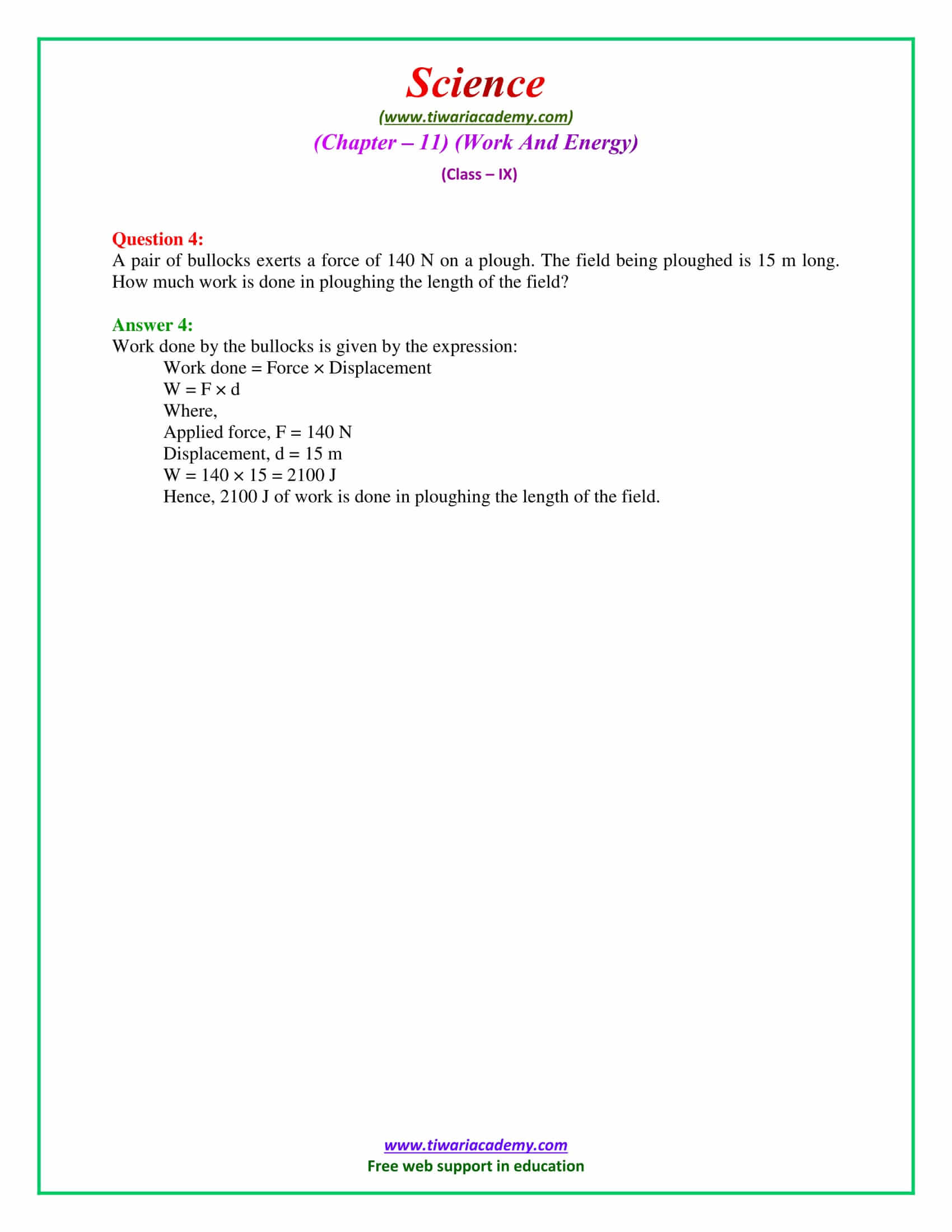 9 Science Chapter 11 Work and Energy Intext Questions on page 149 in english medium