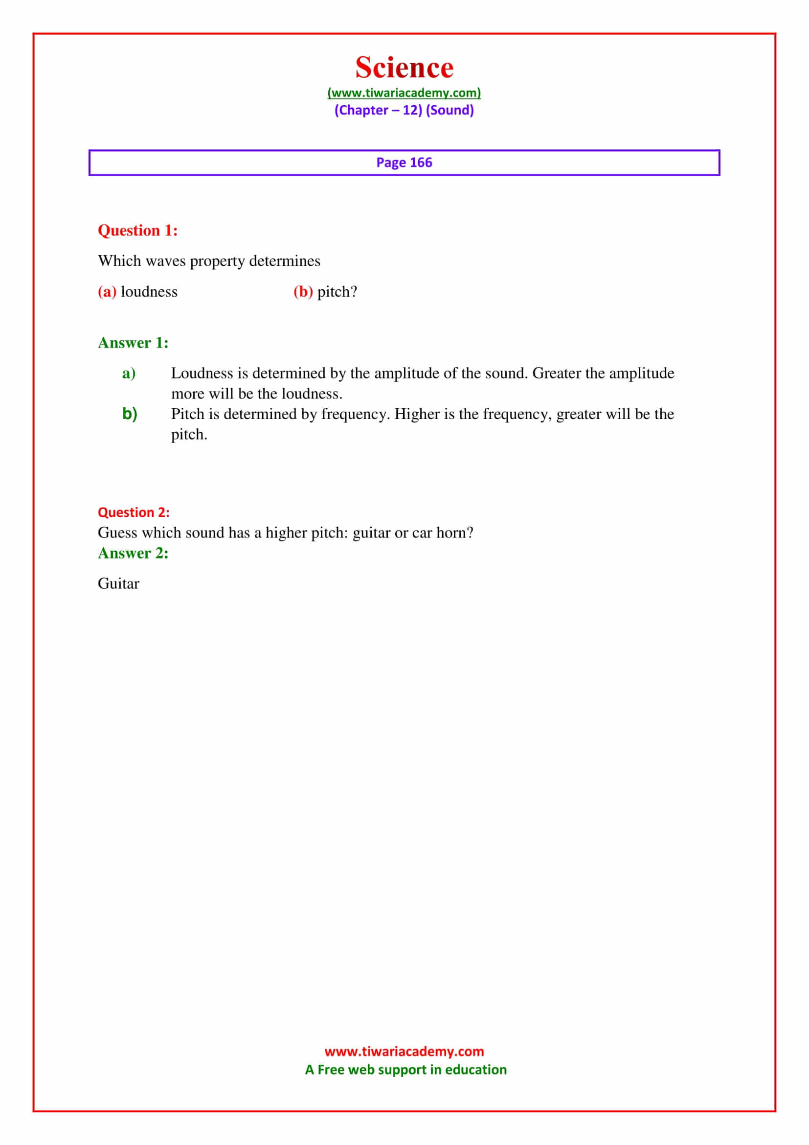 NCERT Solutions for Class 9 Science Chapter 12 Sound page 166