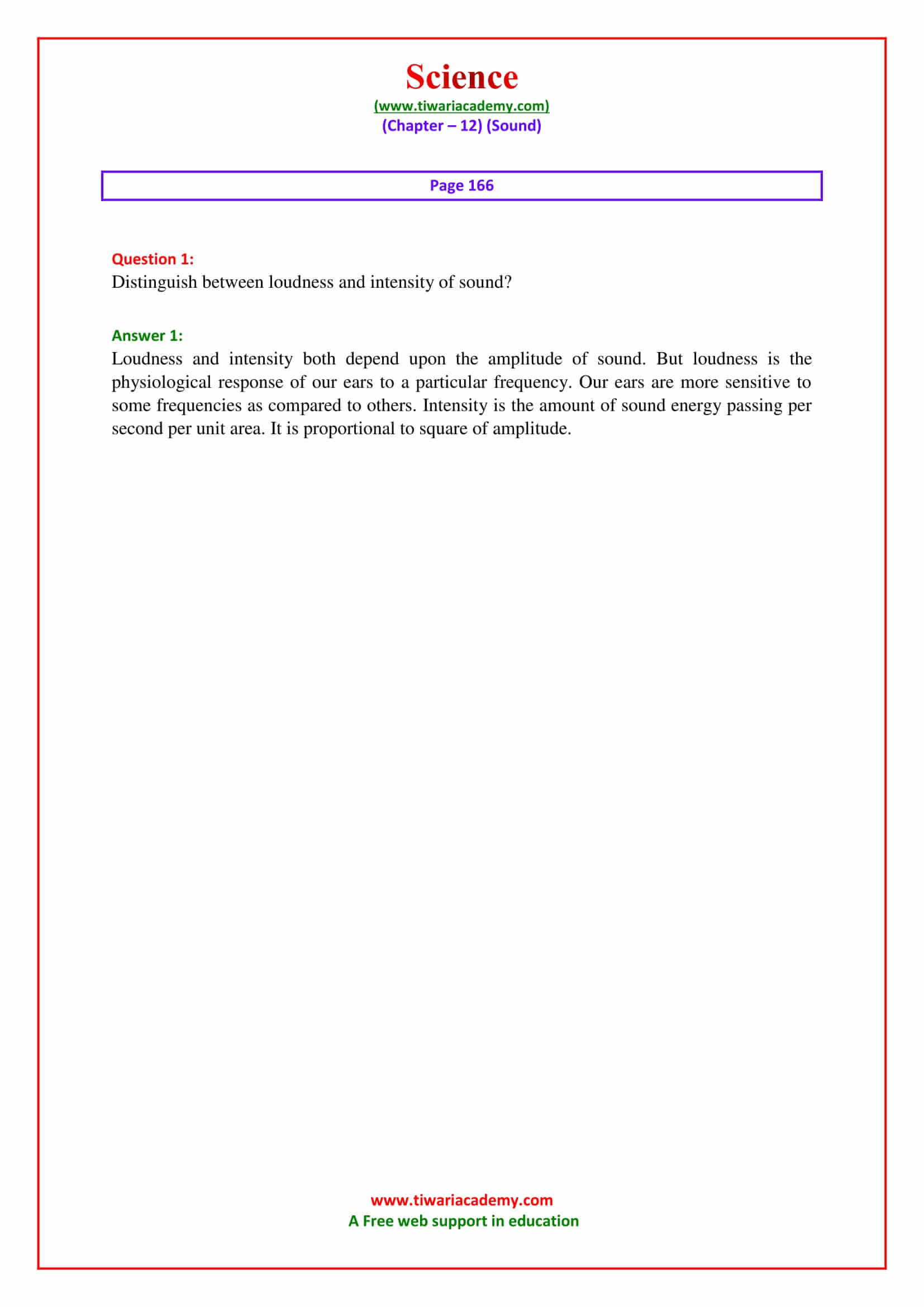 NCERT Solutions for Class 9 Science Chapter 12 Sound page 166 all answers