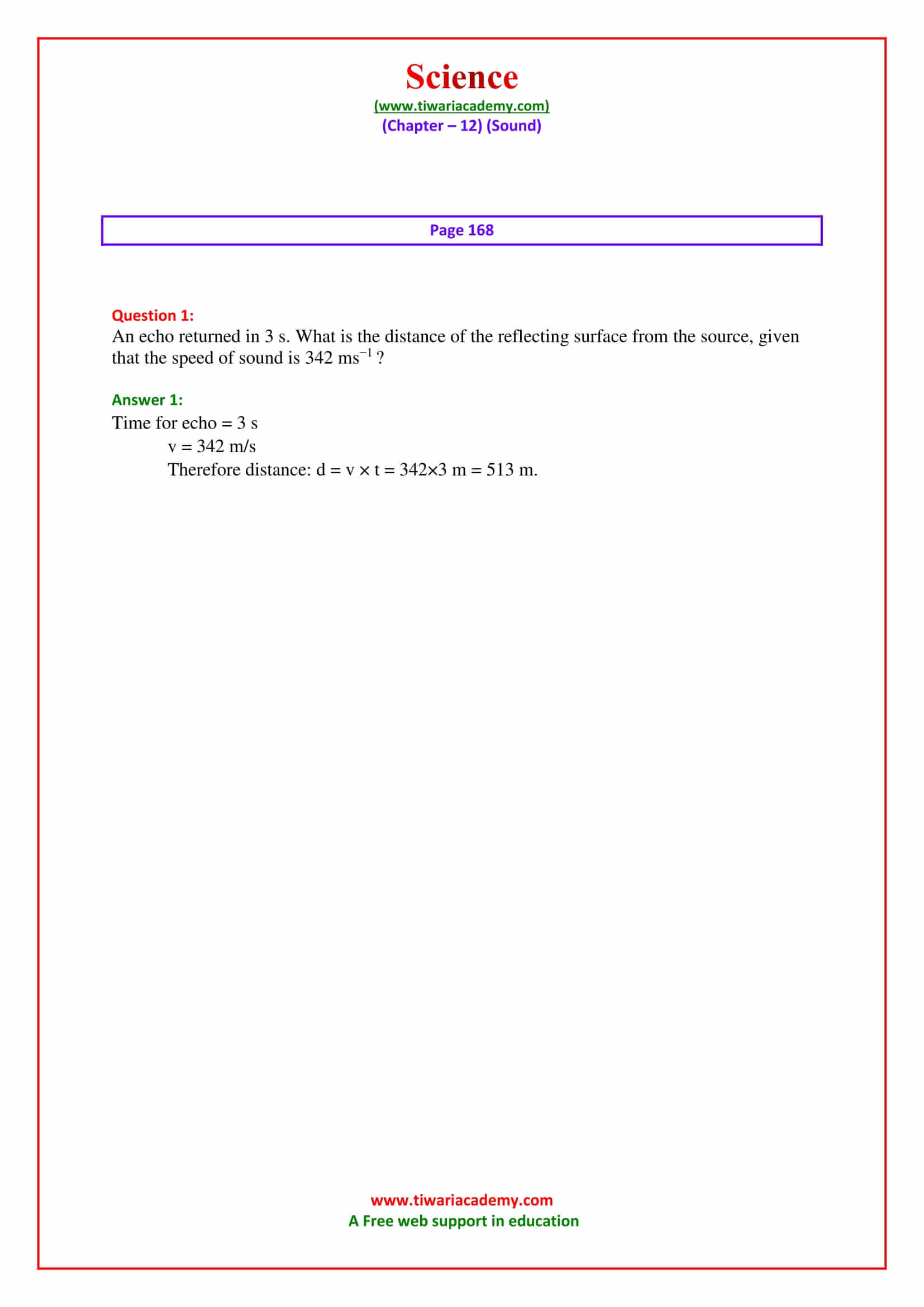 NCERT Solutions for Class 9 Science Chapter 12 Sound page 168