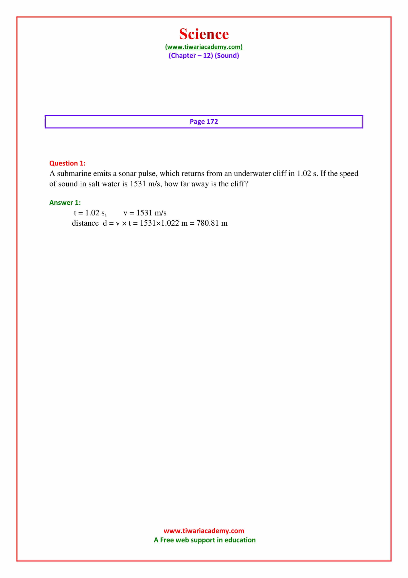 NCERT Solutions for Class 9 Science Chapter 12 Sound page 172