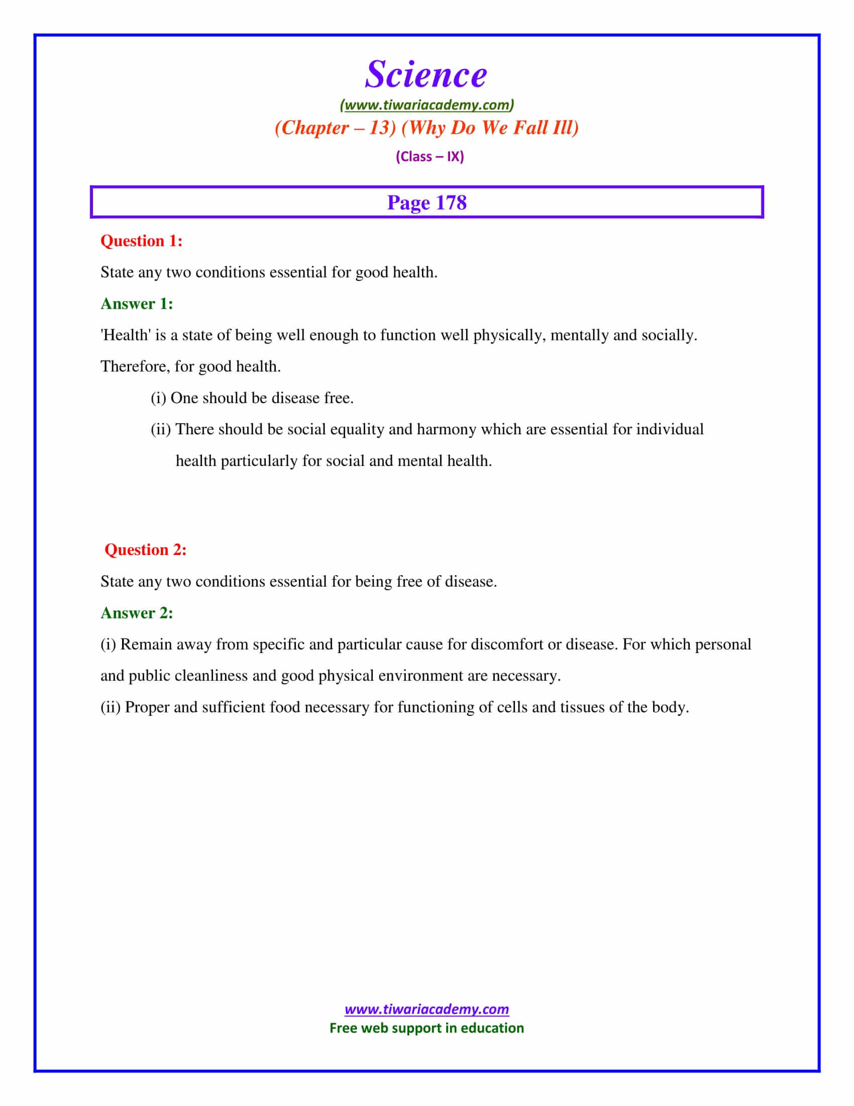 NCERT Solutions for Class 9 Science Chapter 13 Why do we fall ill Intext questions page 178