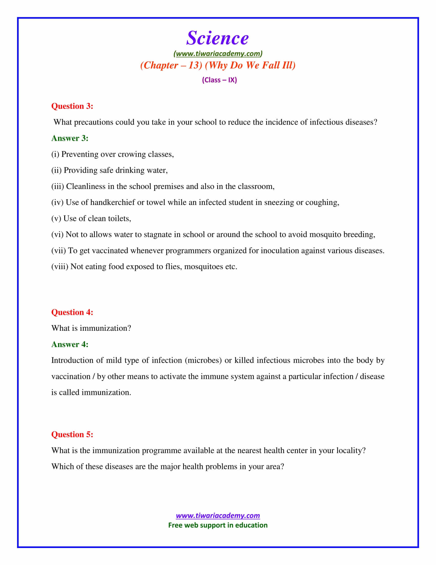 NCERT Solutions for Class 9 Science Chapter 13 Why do we fall ill Intext questions page 187 in pdf form