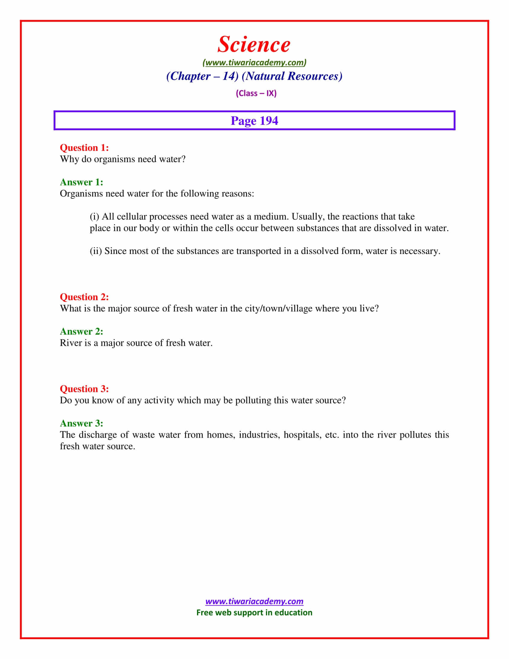 NCERT Solutions for Class 9 Science Chapter 14 Natural Resources Intext Questions Page 194