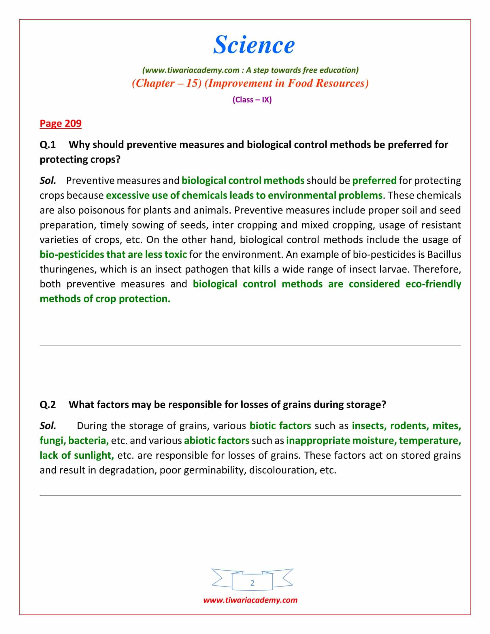 9 Science Chapter 15 Improvement in Food Resources Intext Question answers on Page 208 and Page 209 in english pdf