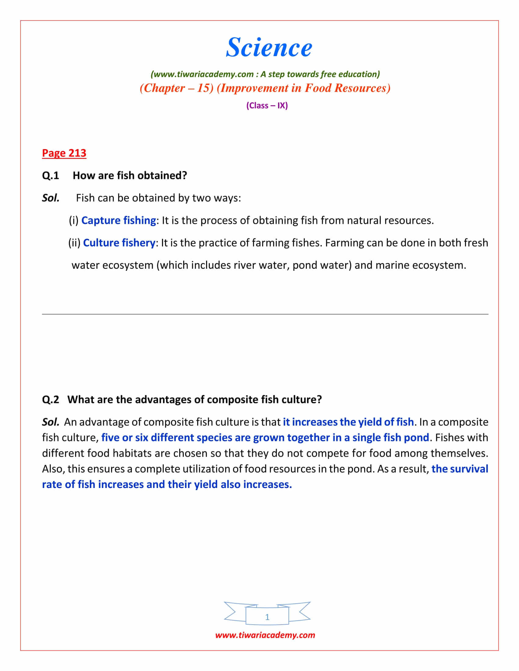 Class 9 Science Chapter 15 Improvement in Food Resources Intext Question answers on Page 213
