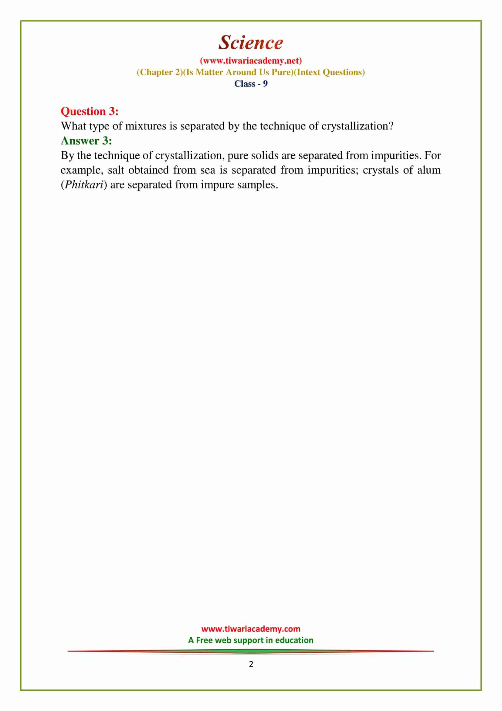 NCERT Solutions for Class 9 Science Chapter 2 Is Matter Around Us Pure page 24 questions answres intext