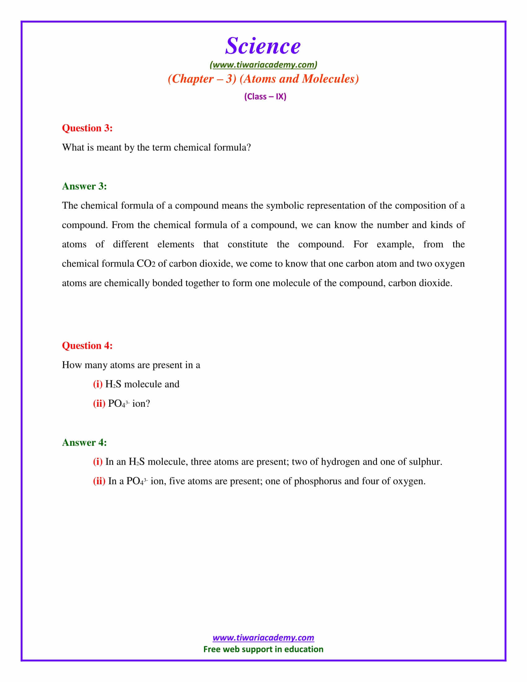 CBSE NCERT Solutions for Class 9 Science Chapter 3 Atoms and Molecules intext questions page 39 in english medium