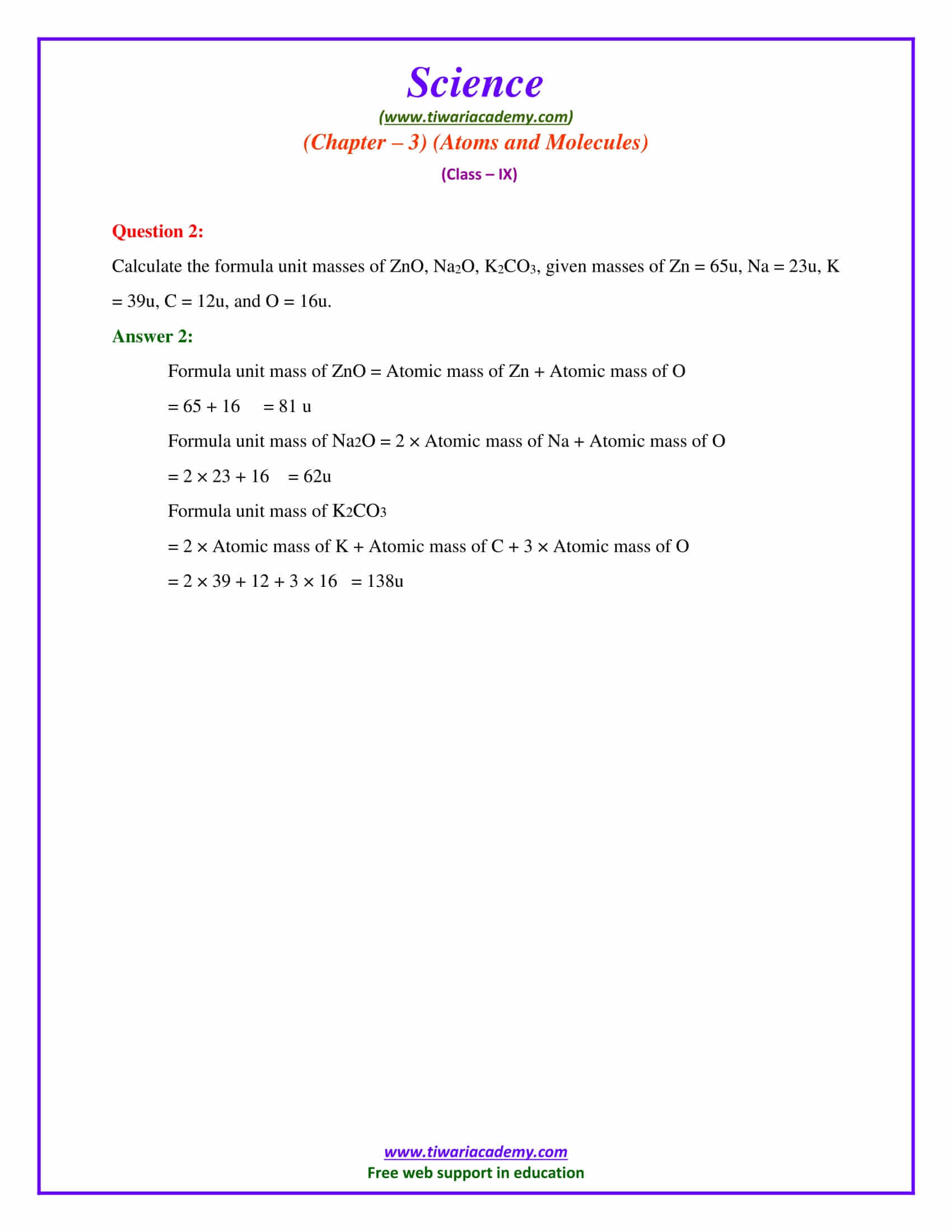 CBSE NCERT Solutions for Class 9 Science Chapter 3 Atoms and Molecules intext questions page 42