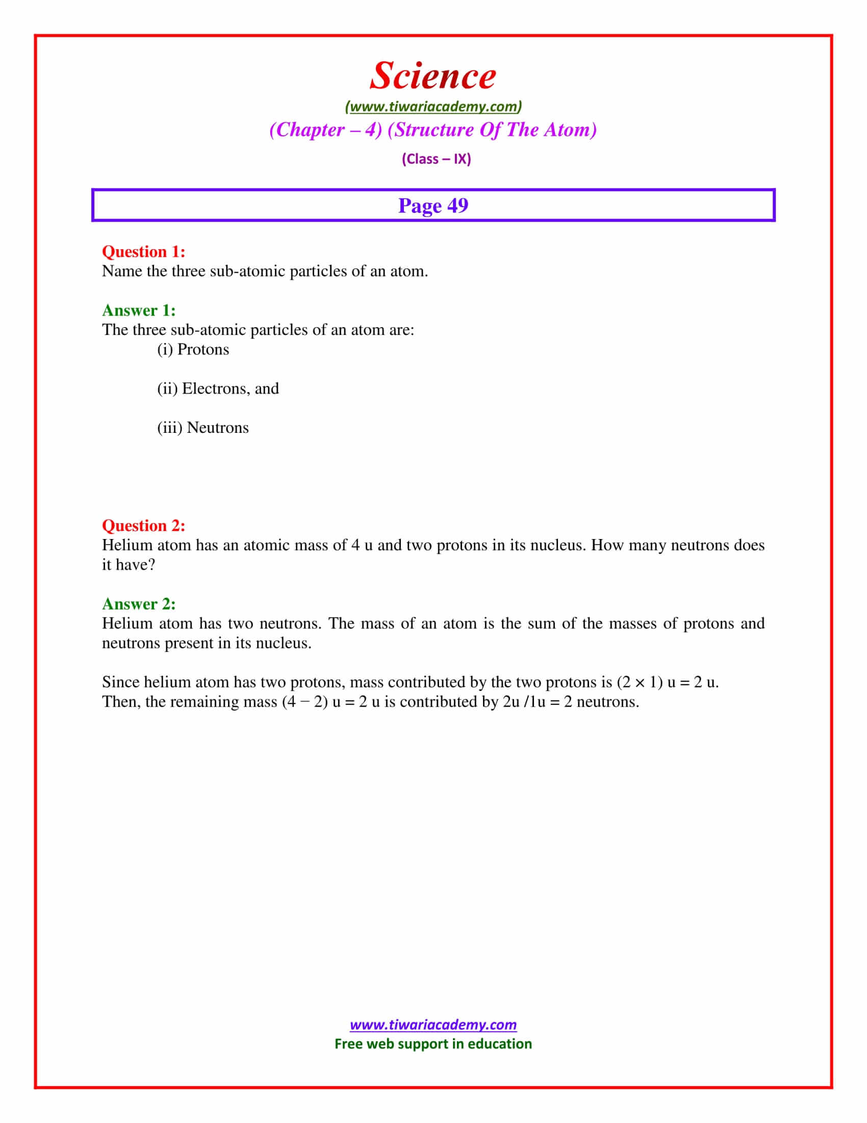 NCERT Solutions for Class 9 Science Chapter 4 intext questions page 49 in pdf form