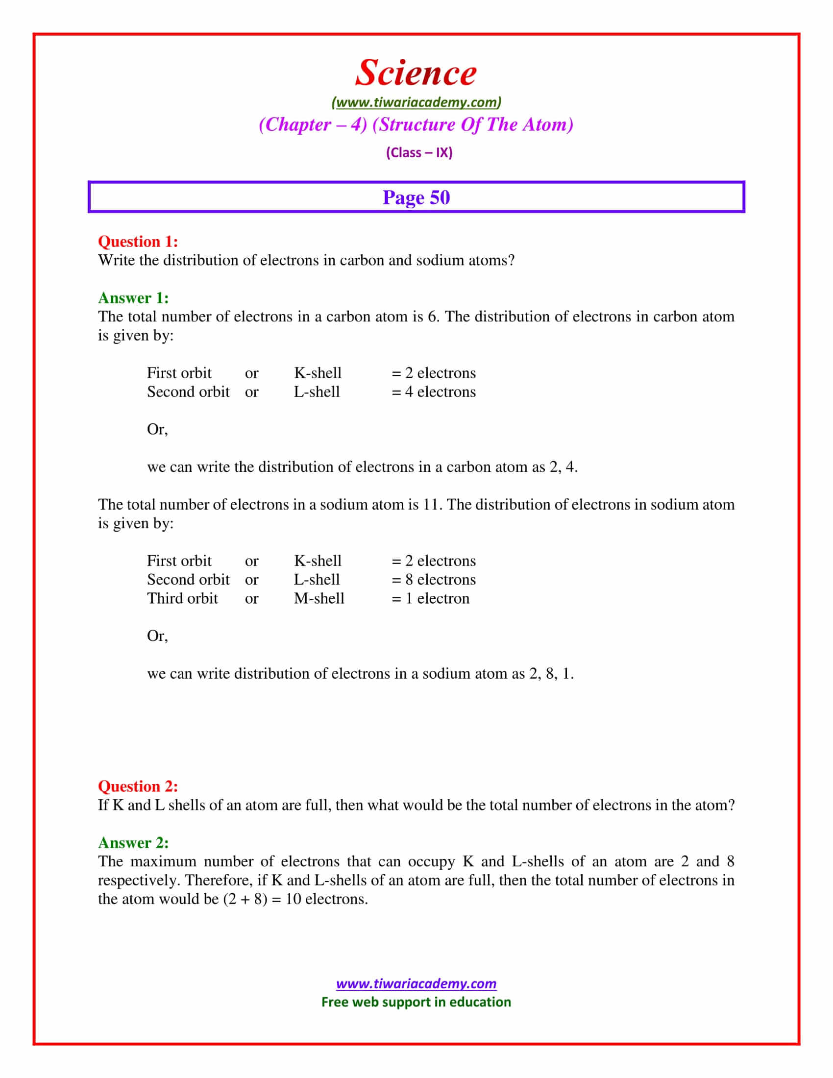 NCERT Solutions for Class 9 Science Chapter 4 intext questions page 50
