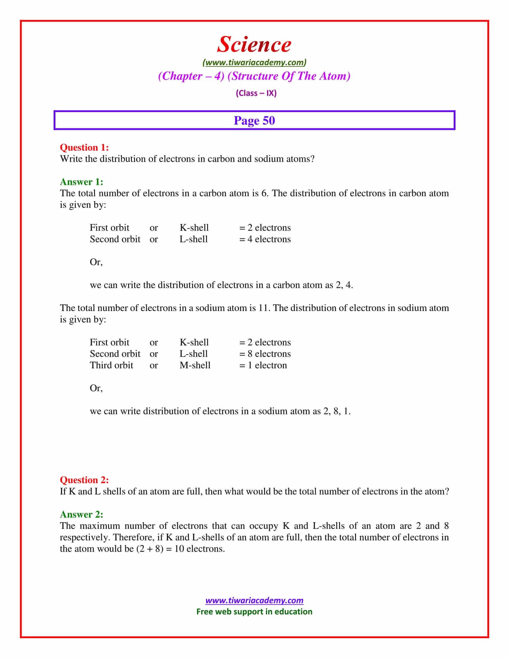 NCERT Solutions for Class 9 Science Chapter 4 Structure of the Atom