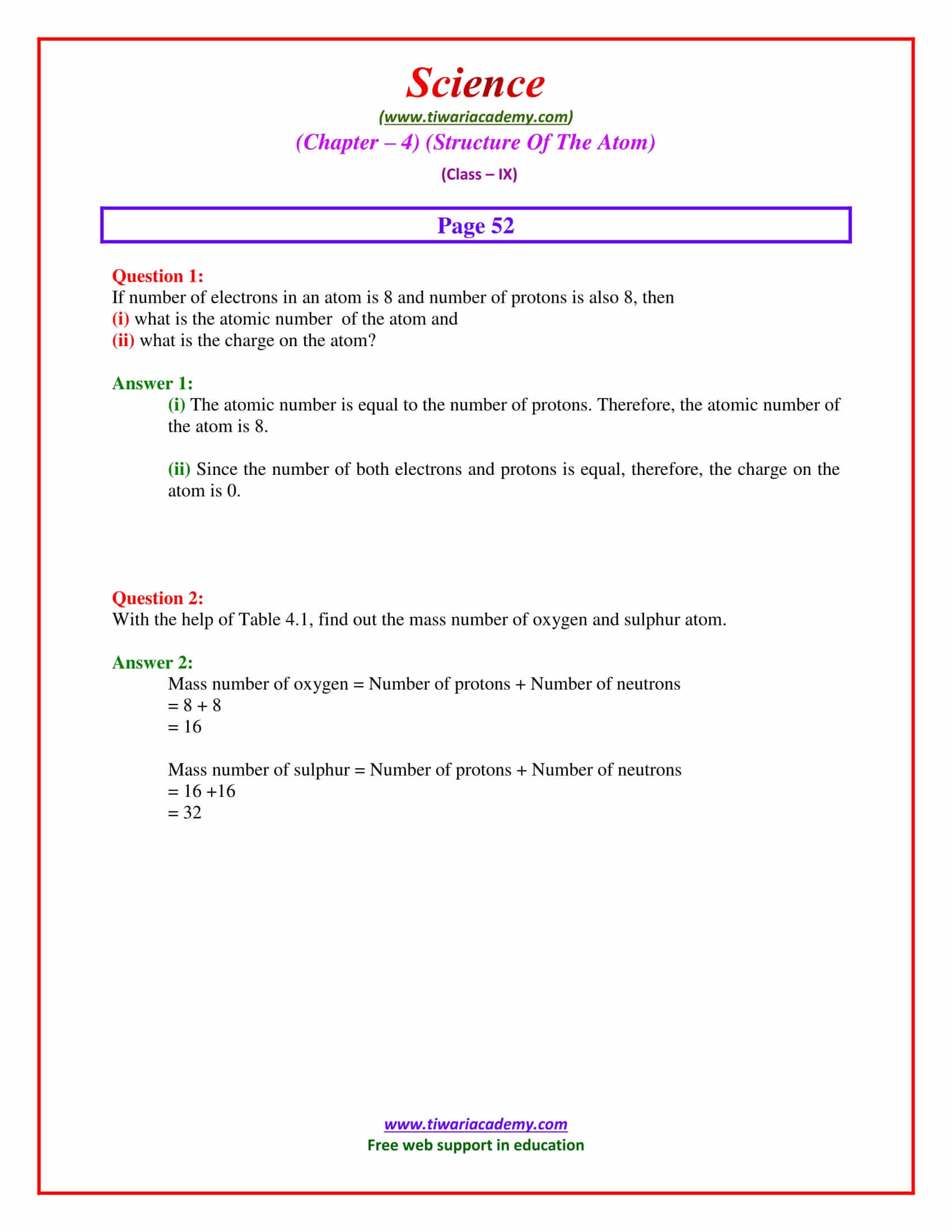 NCERT Solutions for Class 9 Science Chapter 4 intext questions page 52 in pdf form