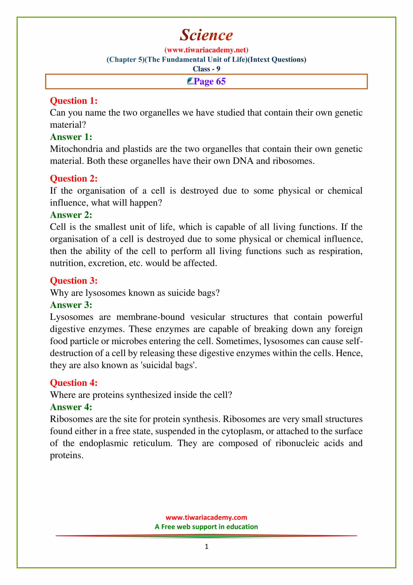 9 Science Chapter 5 Intext questions of page 65