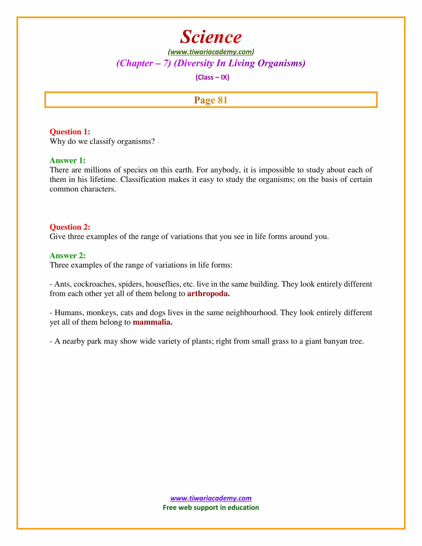 NCERT Solutions for Class 9 Science Chapter 7 Diversity in Living Organisms Intext questions page 81