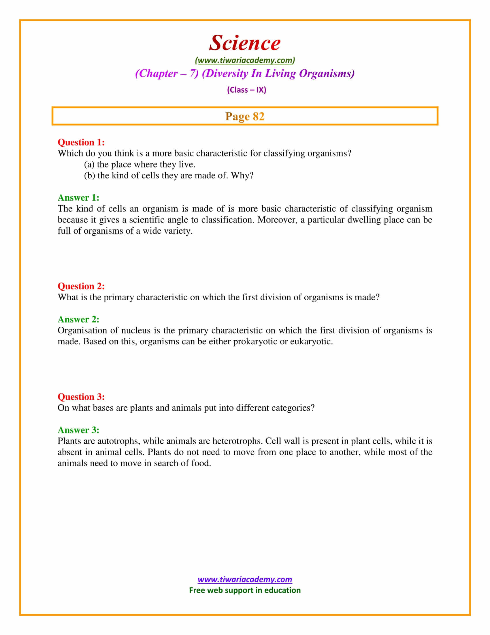 NCERT Solutions for Class 9 Science Chapter 7 Diversity in Living
