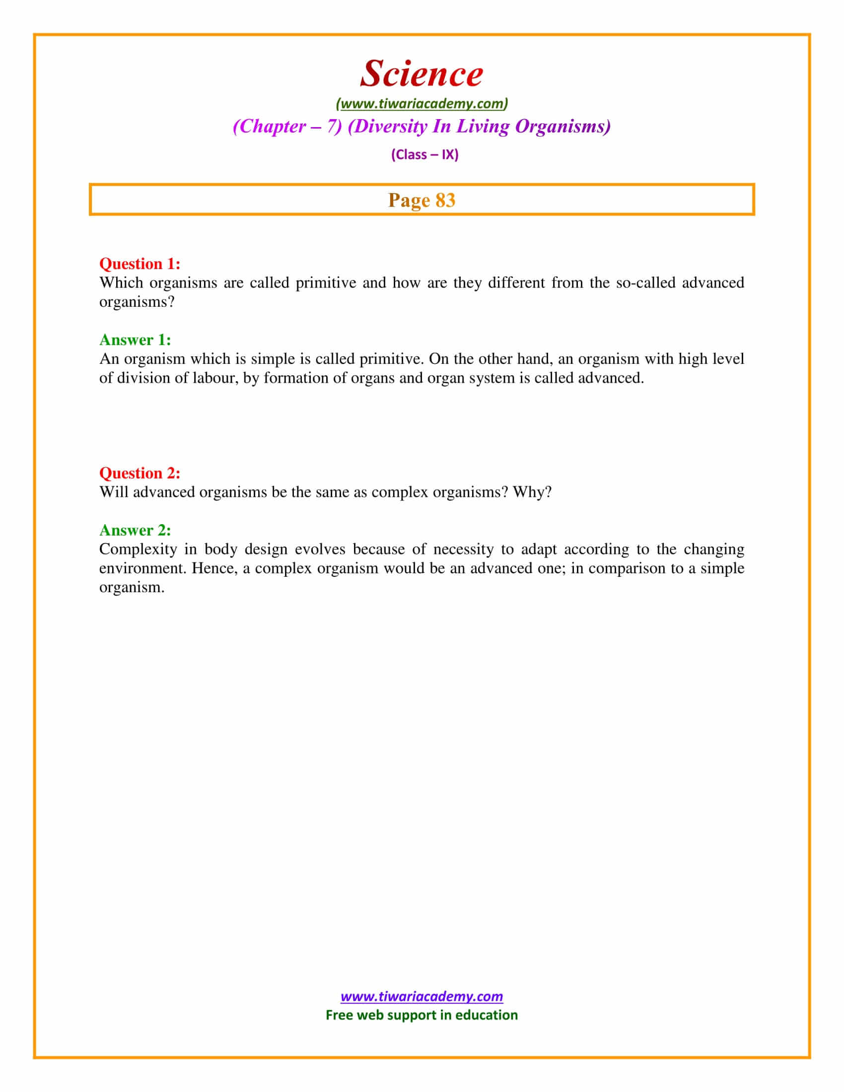 NCERT Solutions for Class 9 Science Chapter 7 Diversity in Living Organisms Intext questions page 83