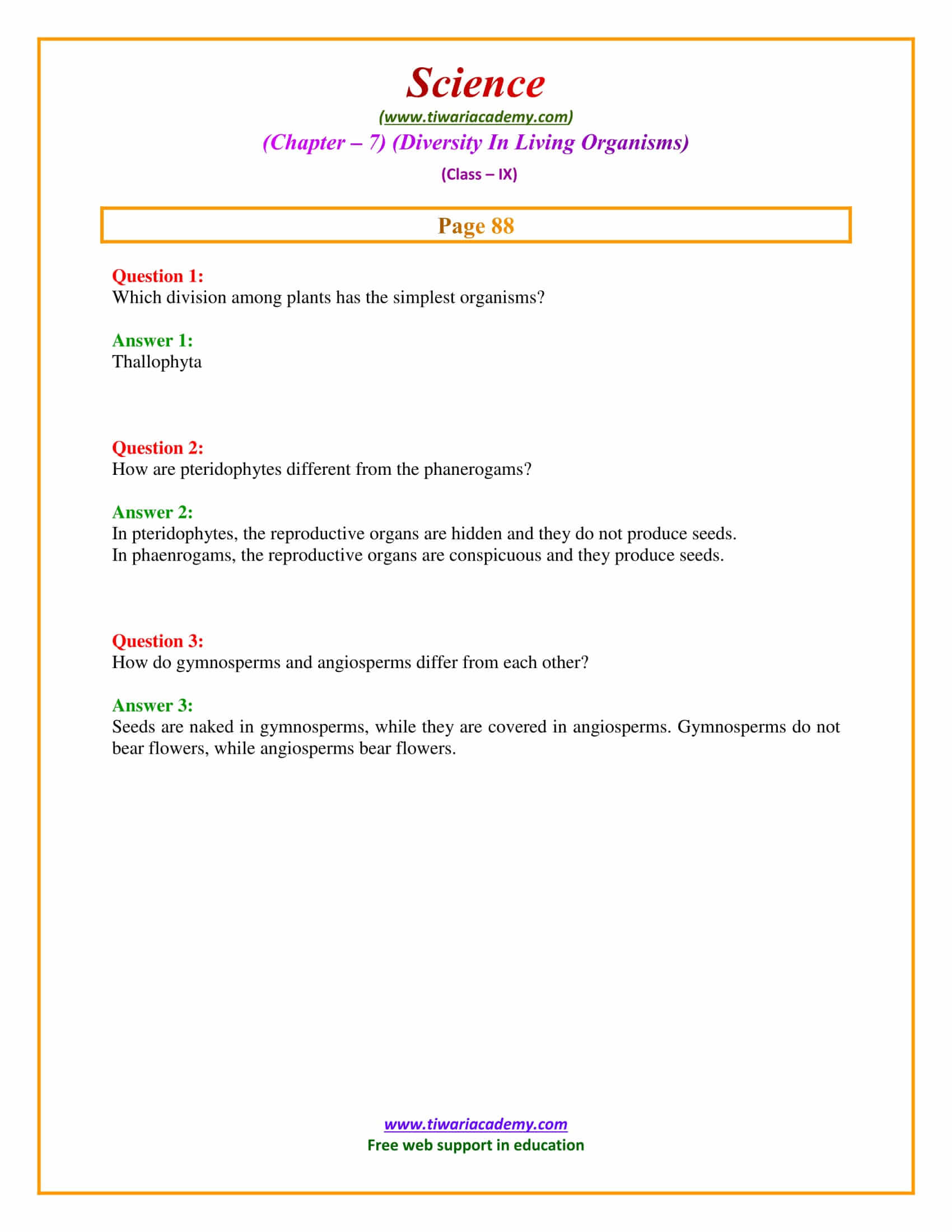 NCERT Solutions for Class 9 Science Chapter 7 Diversity in Living Organisms Intext questions page 88
