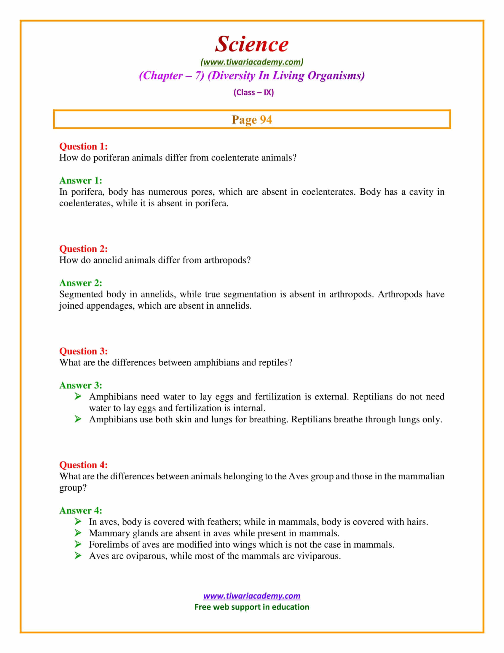 NCERT Solutions for Class 9 Science Chapter 7 Diversity in Living Organisms Intext questions page 94