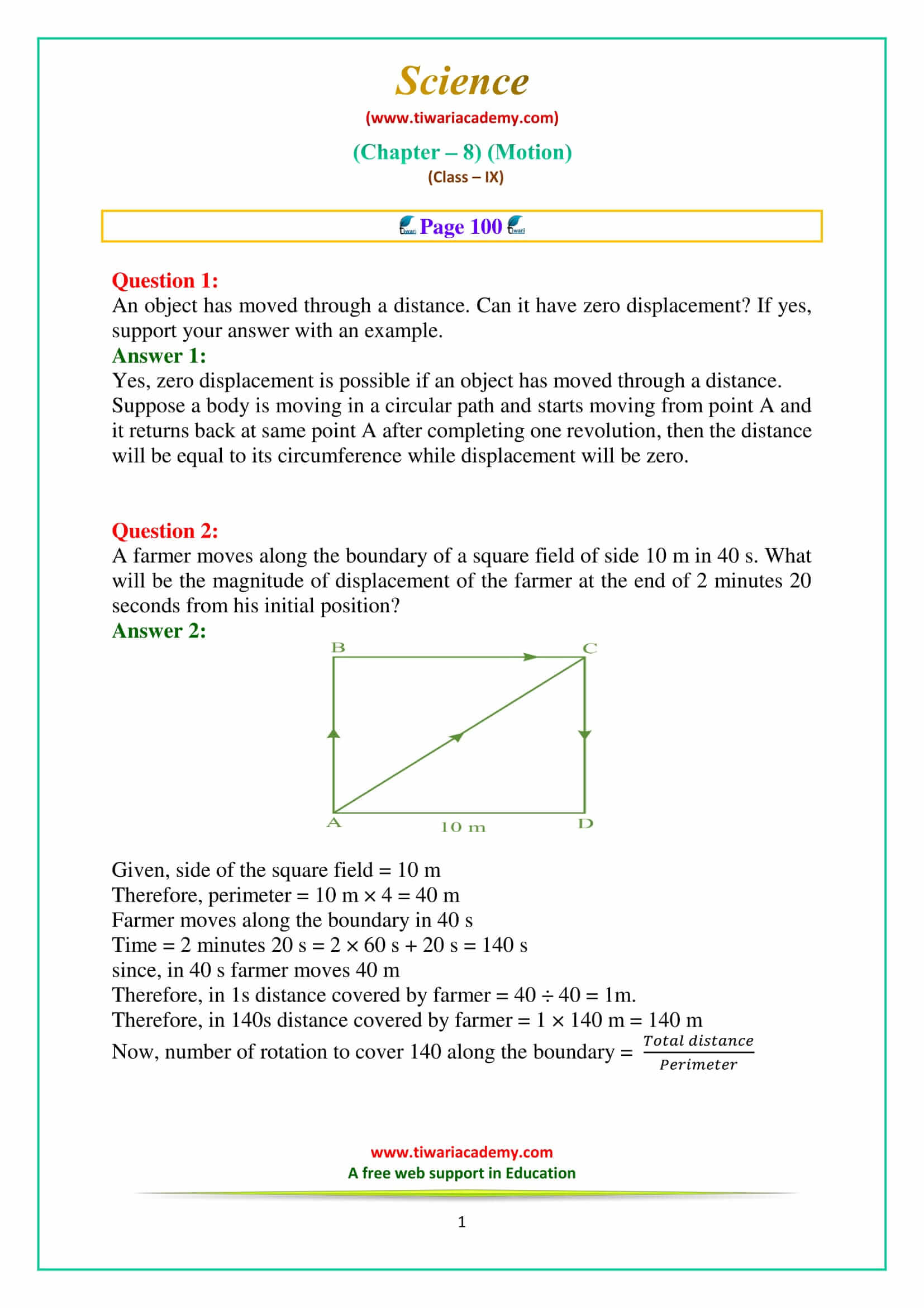NCERT Solutions for Class 9 Science Chapter 8 Motion Intext Questions on Page 100 Answers