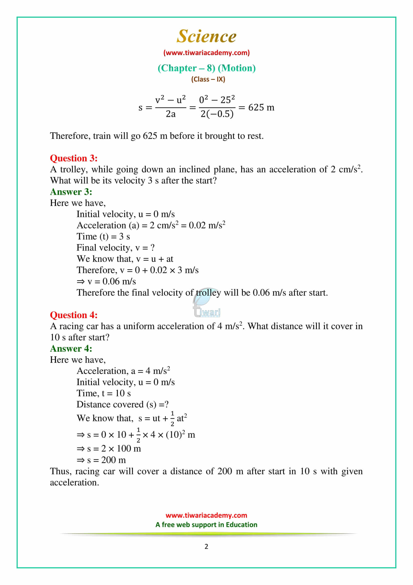 9 Science Chapter 8 Motion Intext Questions on Page 109 and Page 110 Answers in pdf