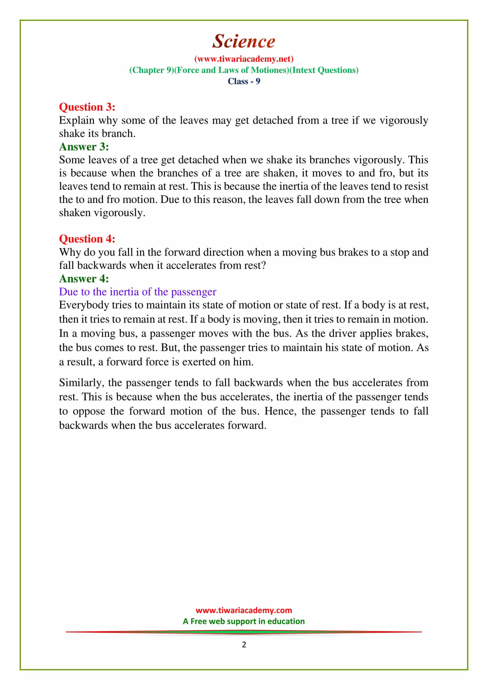 NCERT Solutions for Class 9 Science Chapter 9 force and laws of motion Intext questions on page 118 in pdf