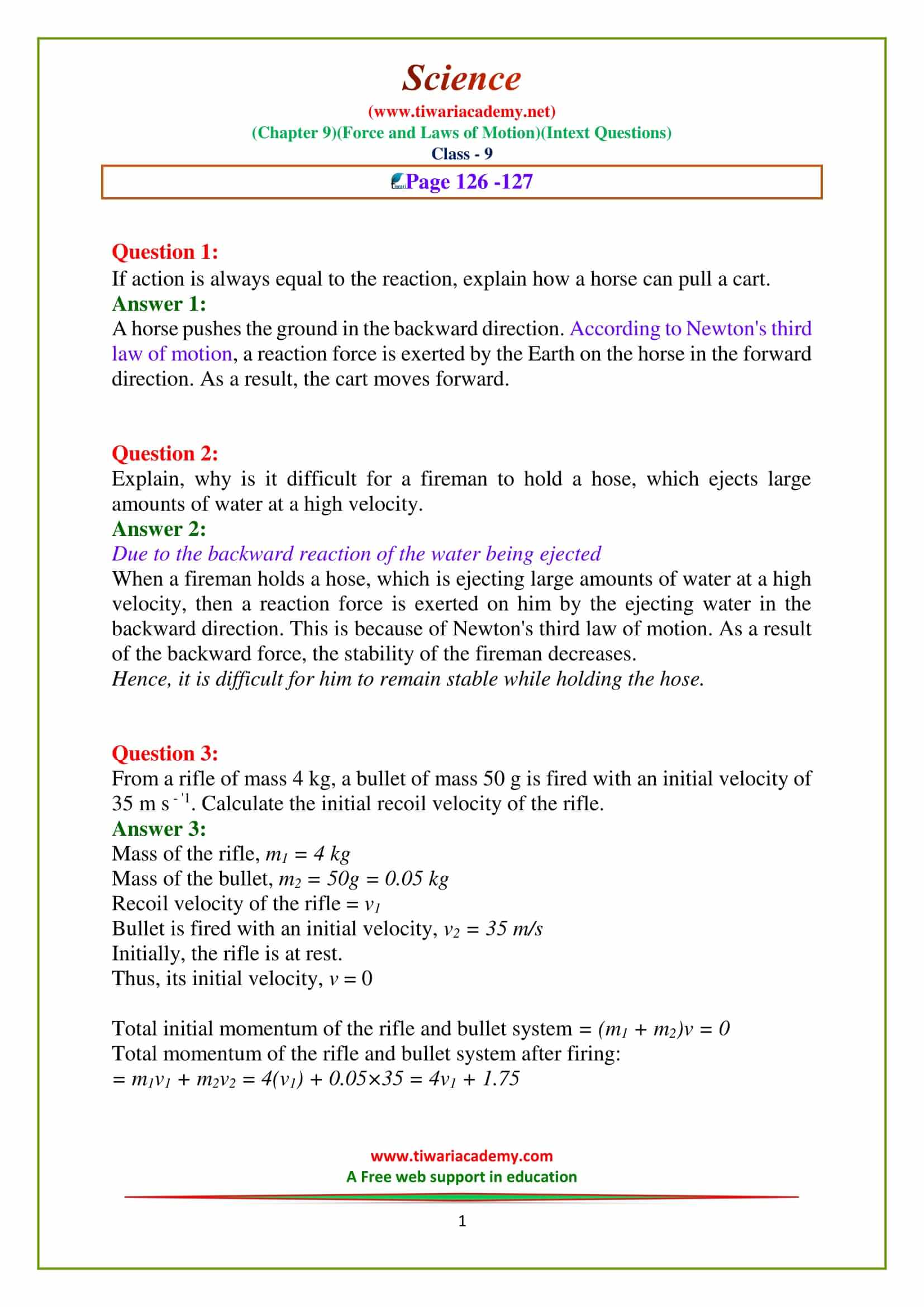 NCERT Solutions for Class 9 Science Chapter 9 force and laws of motion Intext questions on page 126