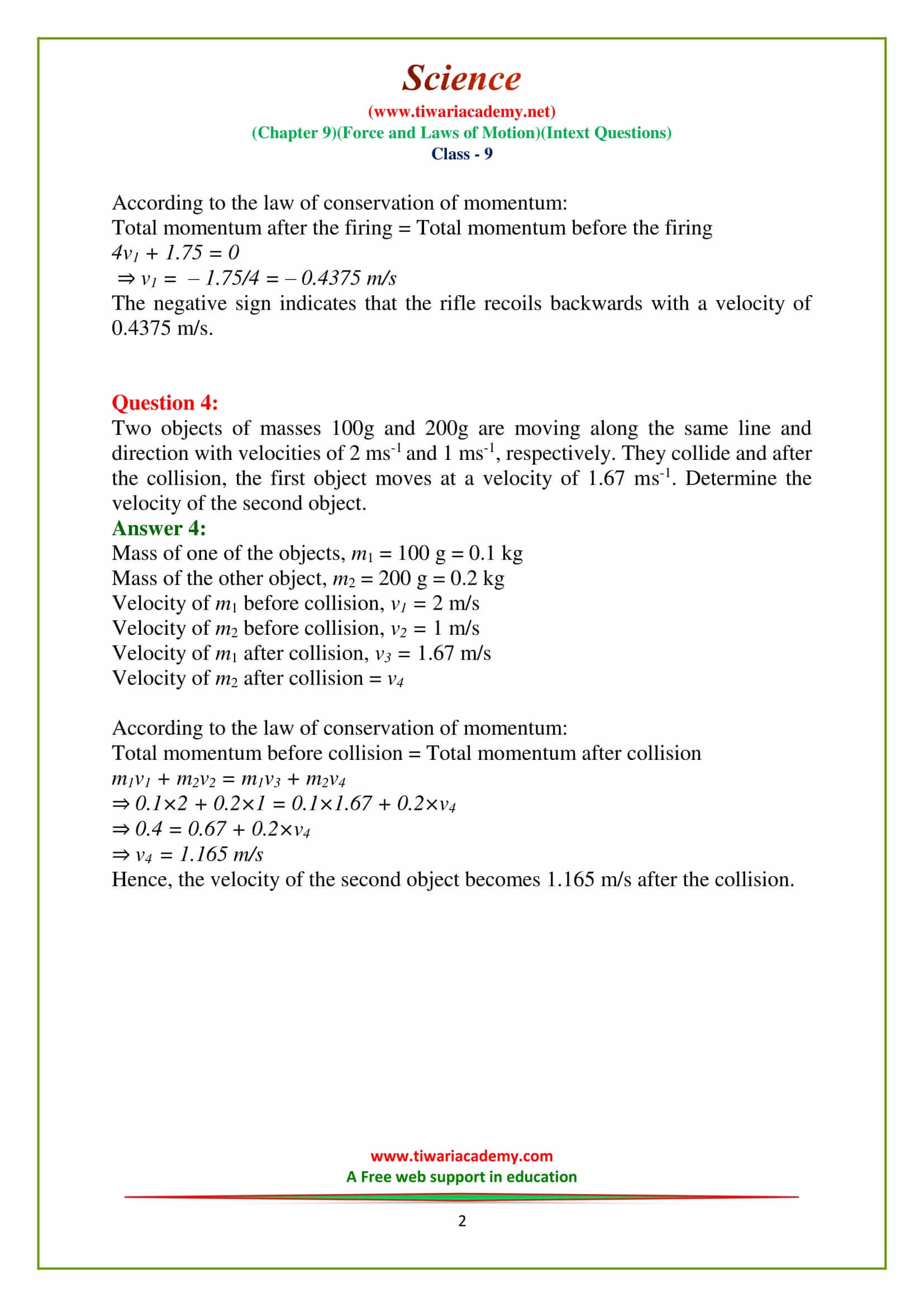 NCERT Solutions for Class 9 Science Chapter 9 force and laws of motion Intext questions on page 126 in pdf