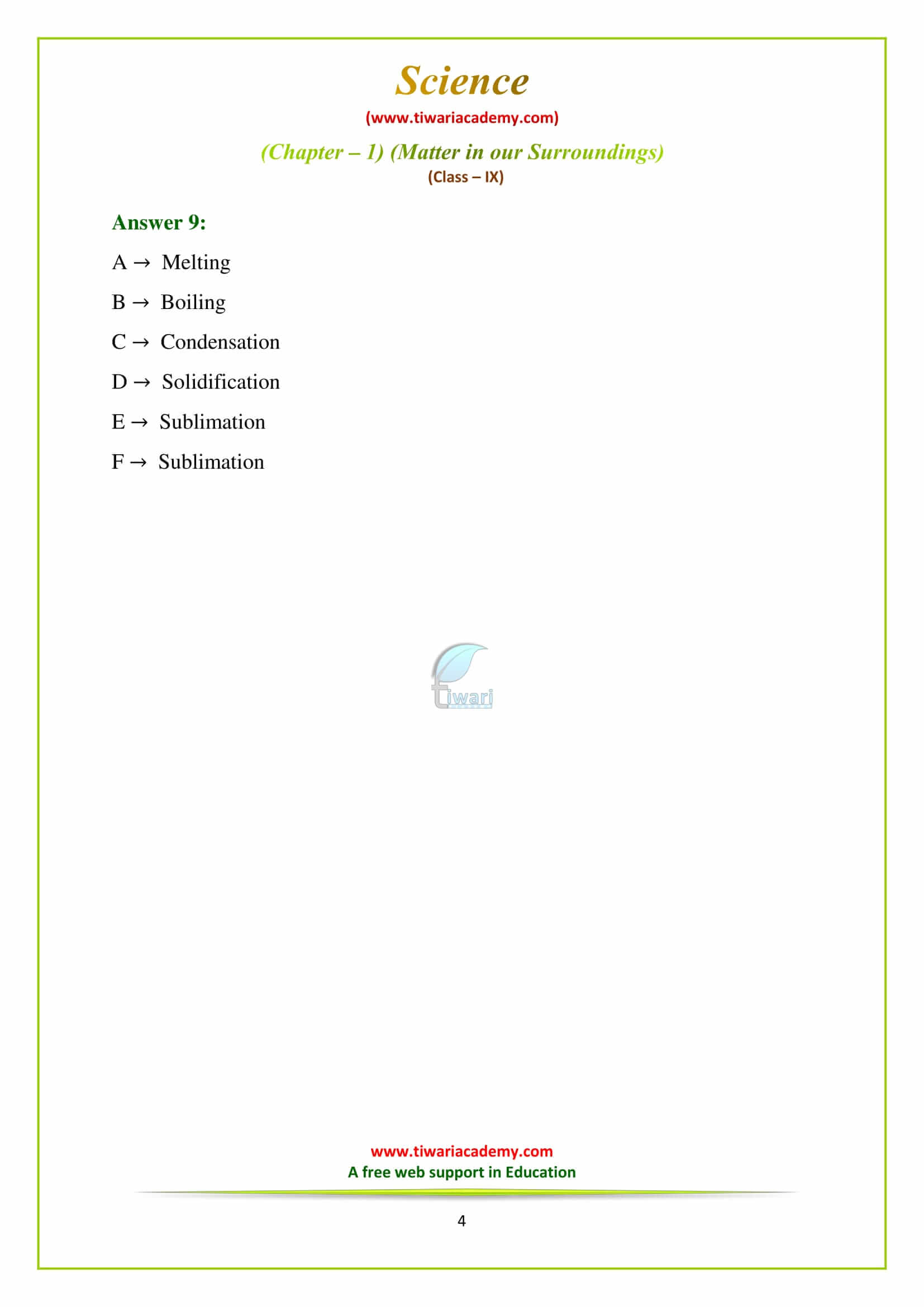 9 Science Chapter 1 exercises Question Answers in english medium