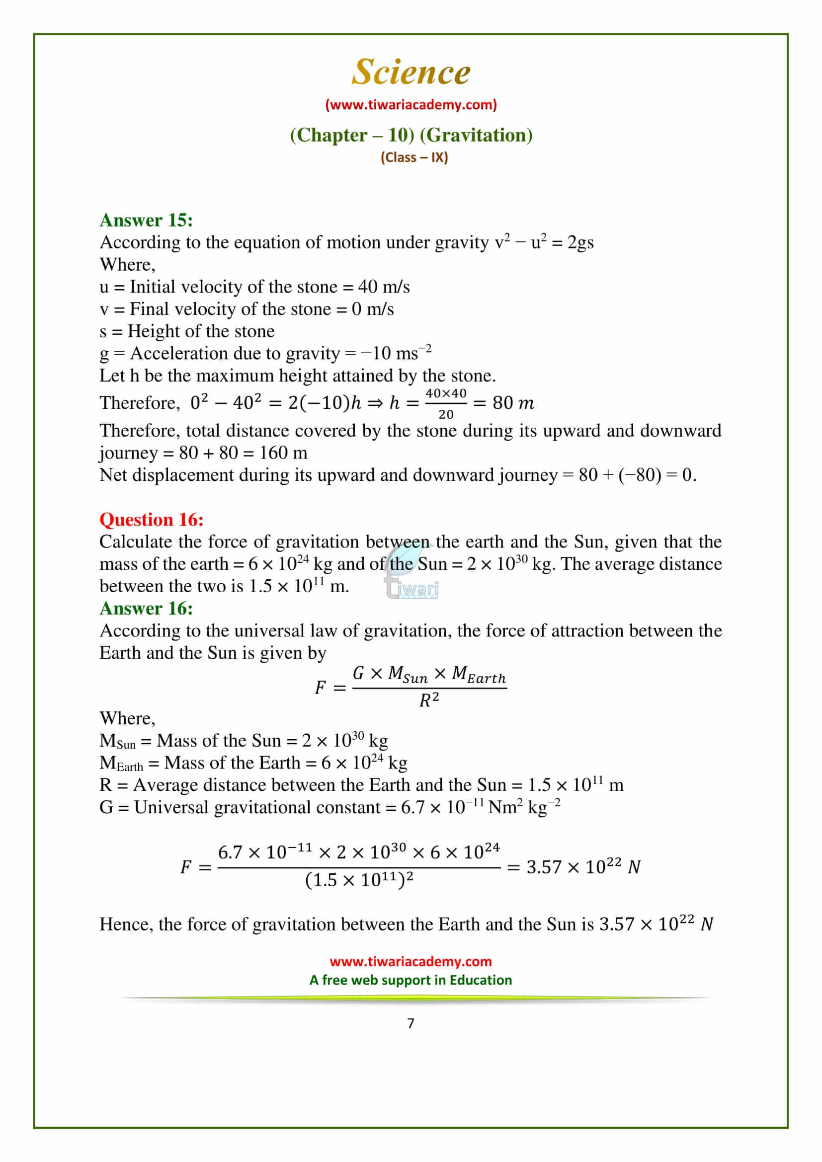 9 Science Chapter 10 Gravitation in pdf