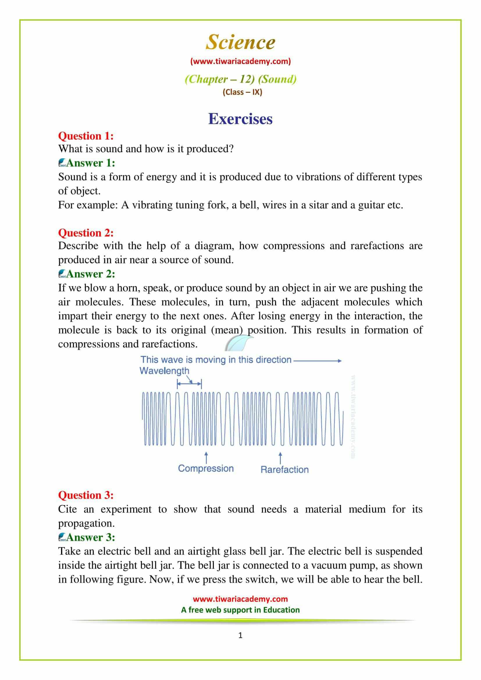 NCERT Solutions for Class 9 Science Chapter 12 Sound Exercises Question answers