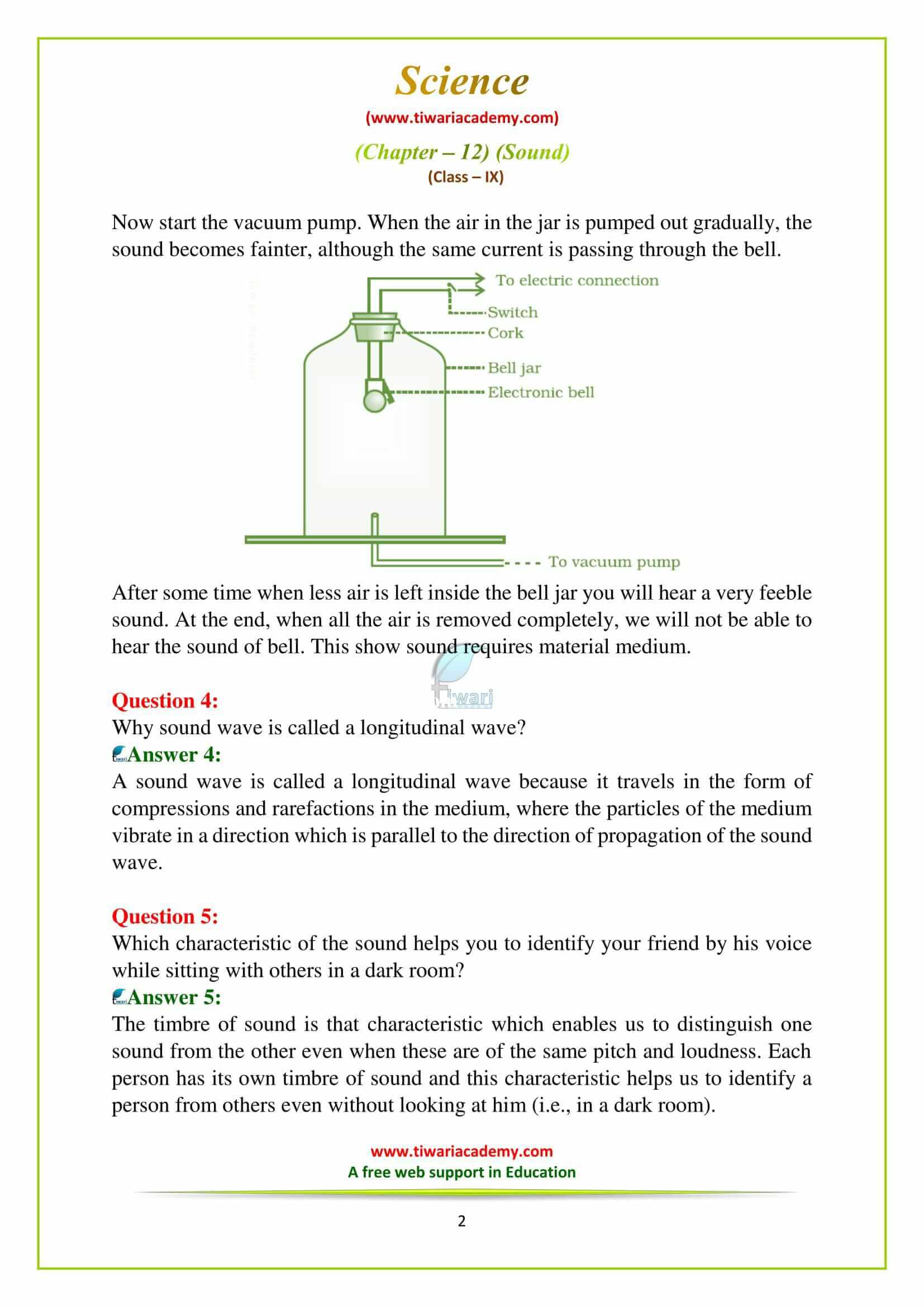 NCERT Solutions for Class 9 Science Chapter 12 Sound Exercises Question answers in pdf form