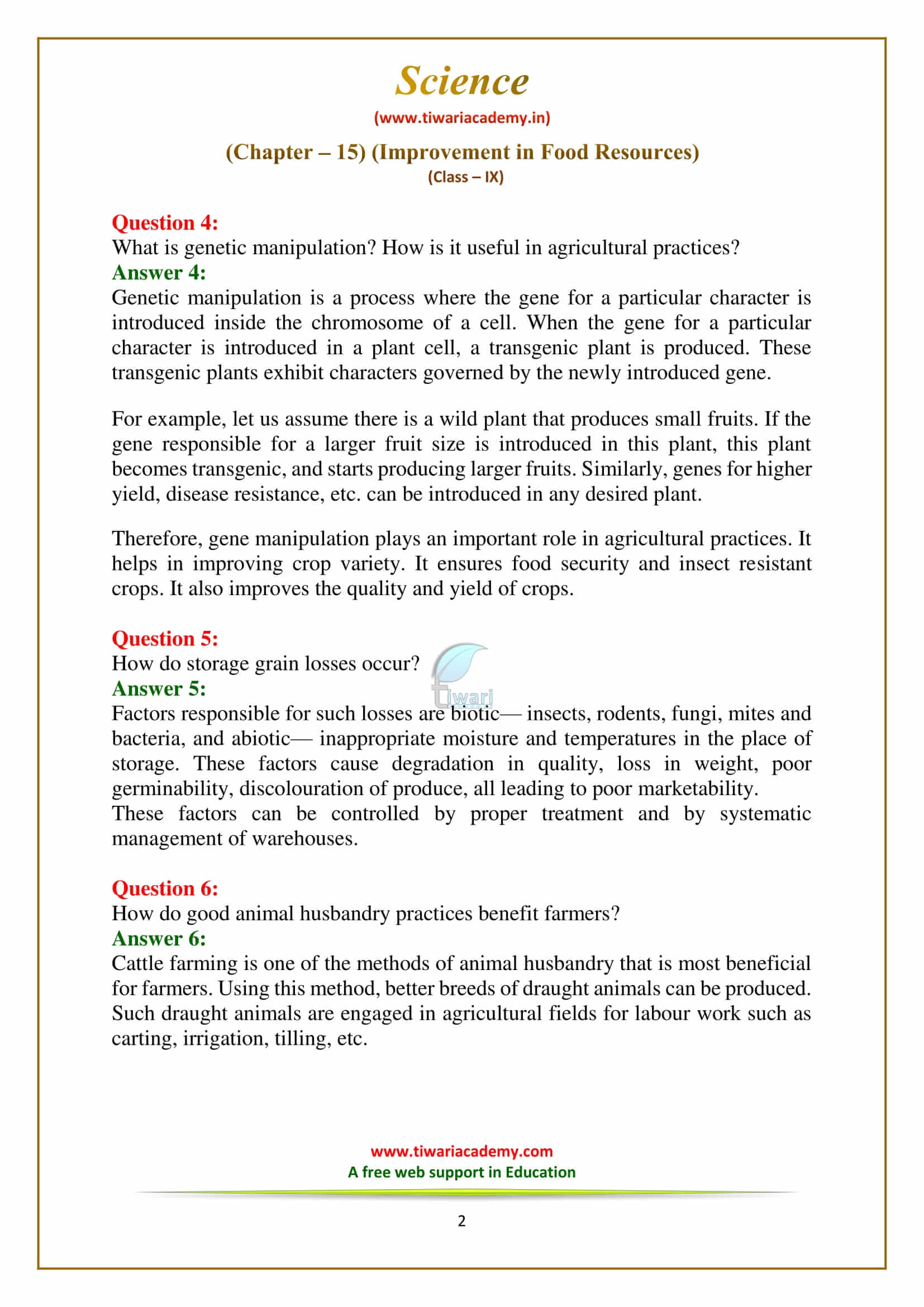 NCERT Solutions for Class 9 Science Chapter 15 Improvement in Food NCERT Solutions for Class 9 Science Chapter 15 Improvement in Food