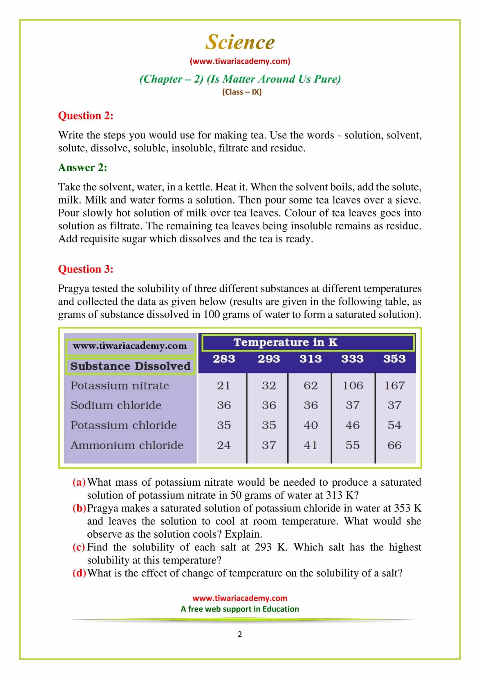 NCERT Solutions for Class 9 Science Chapter 2 Is Matter Around Us Pure page Exercises in english medium