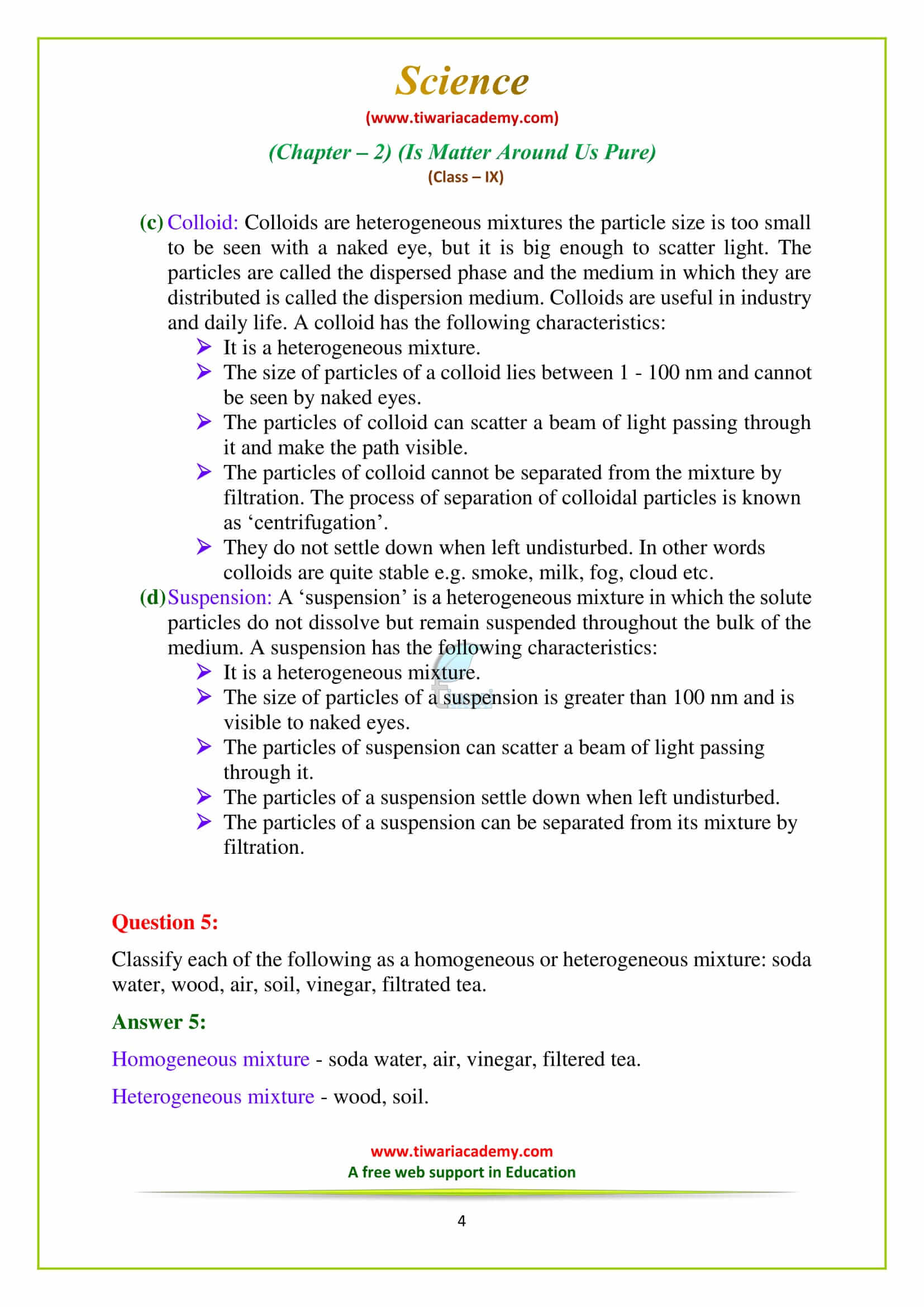 NCERT Solutions for Class 9 Science Chapter 2 exercises solutions