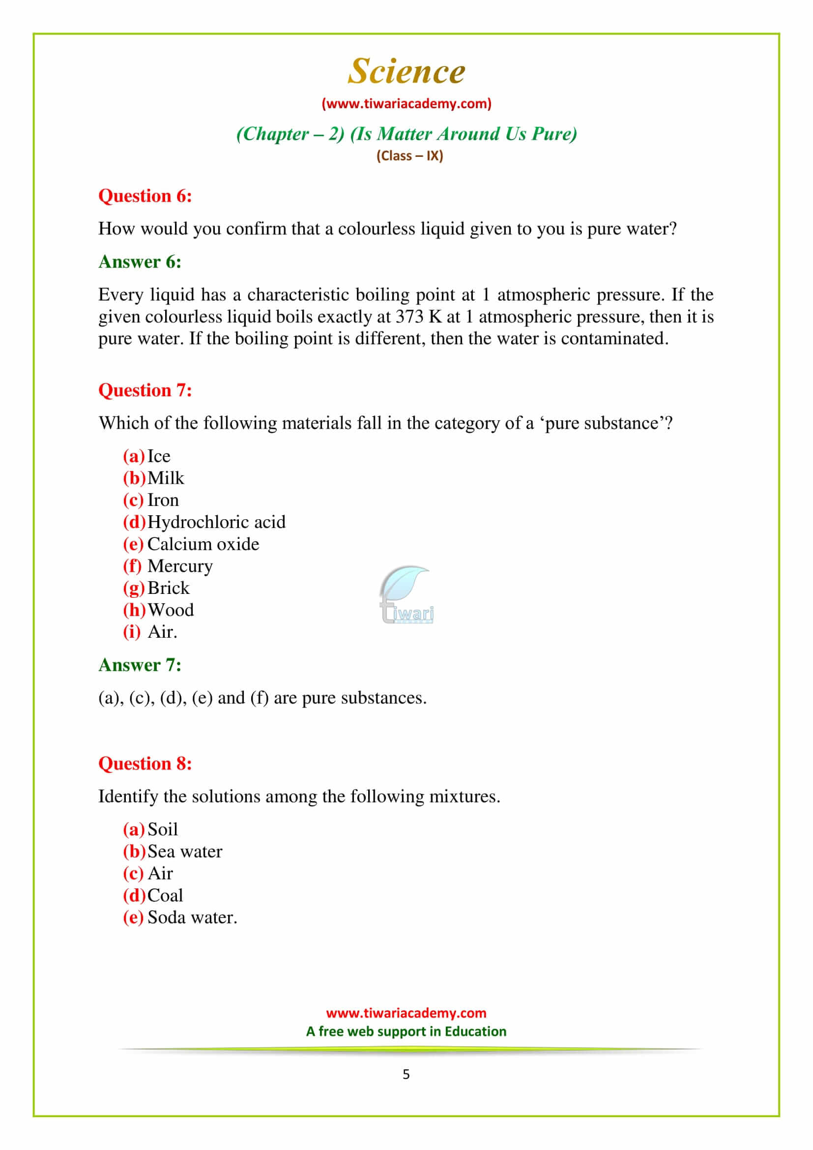 NCERT Solutions for Class 9 Science Chapter 2 exercises in pdf form