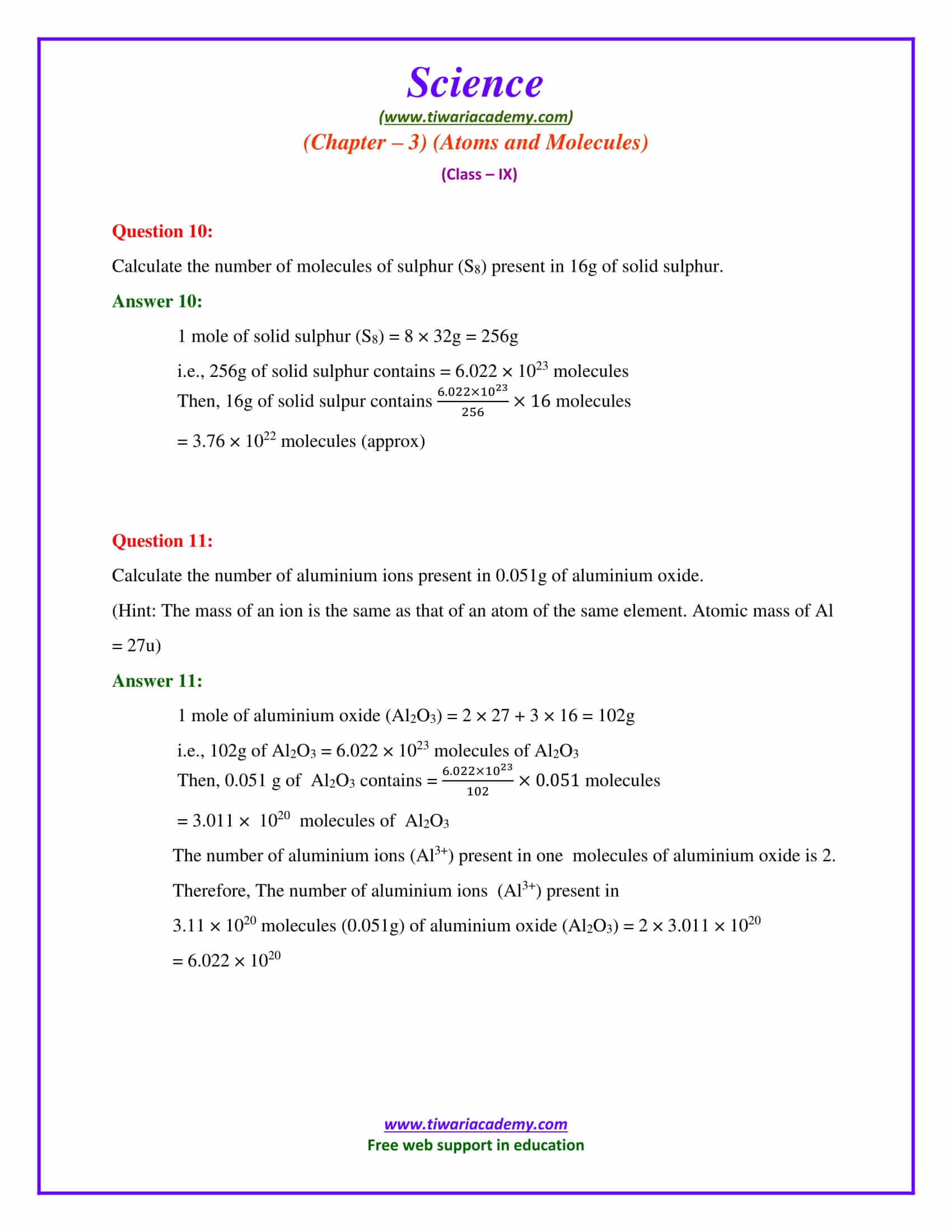 NCERT Solutions for Class 9 Science Chapter 3 Atoms and Molecules in pdf