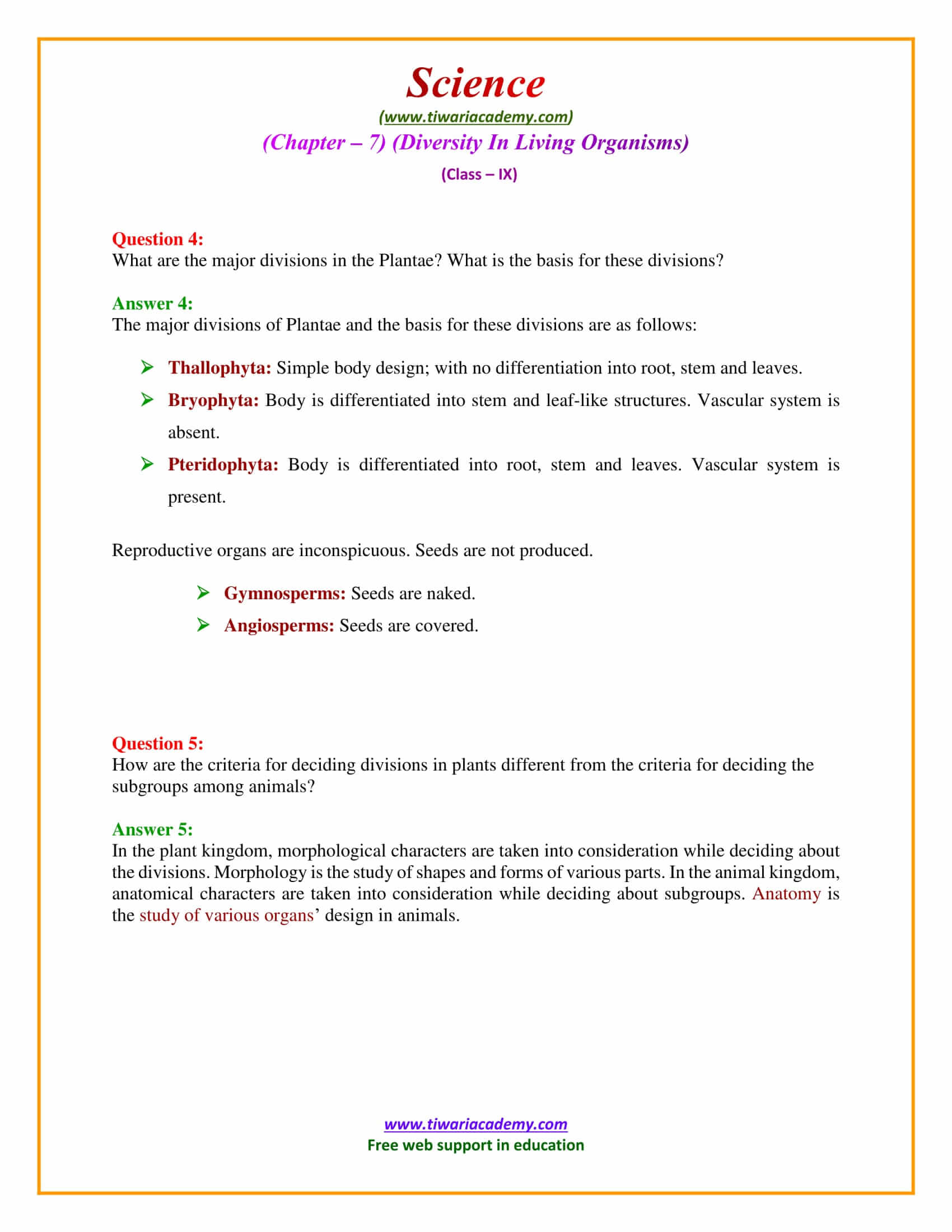 Class 9 Science Chapter 7 Exercises Question answers in english medium