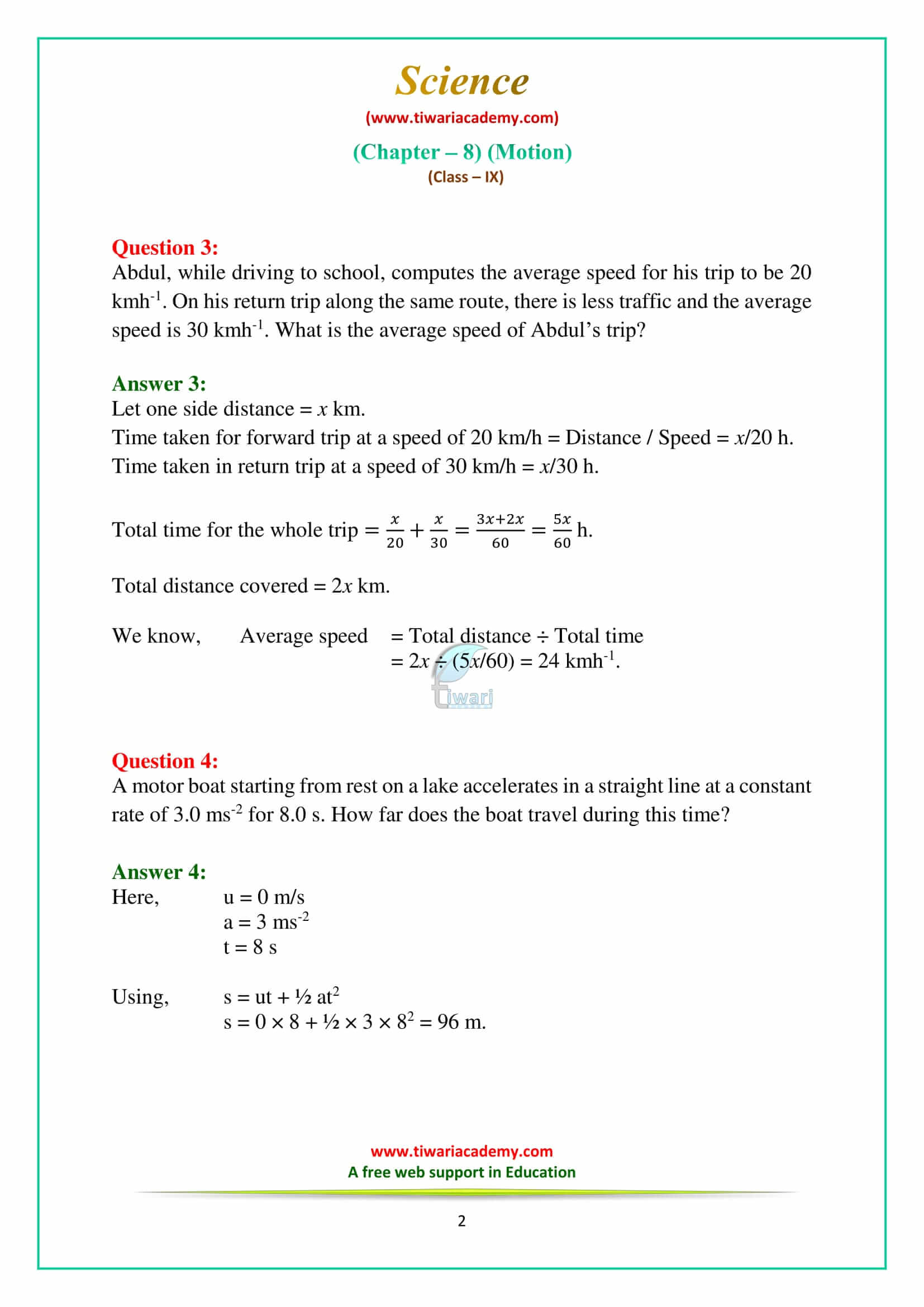 NCERT Solutions for Class 9 Science Chapter 8 Motion Exercises Question Answers in pdf form free