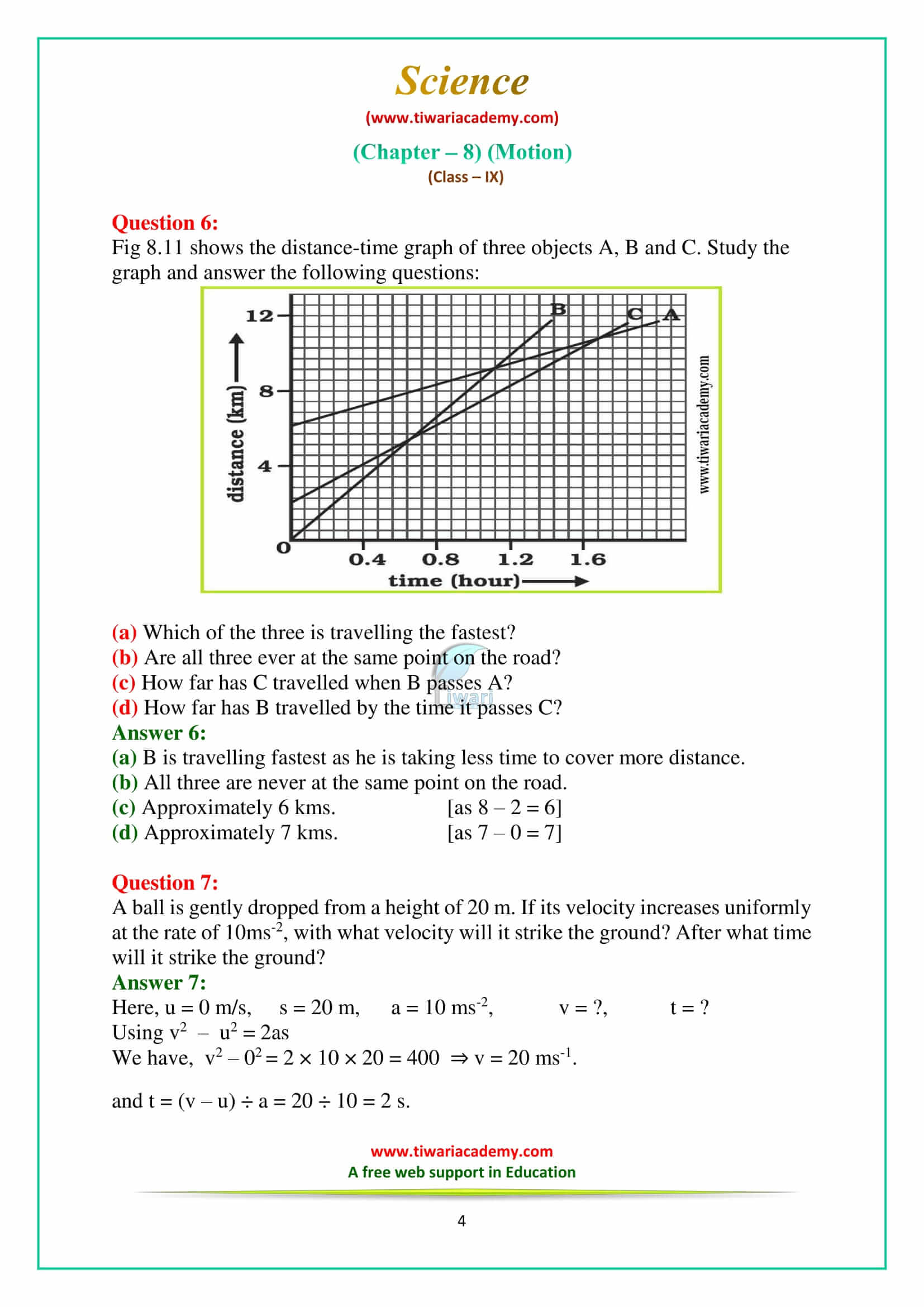 NCERT Solutions for Class 9 Science Chapter 8 Motion Exercises Question Answers for gujrat board
