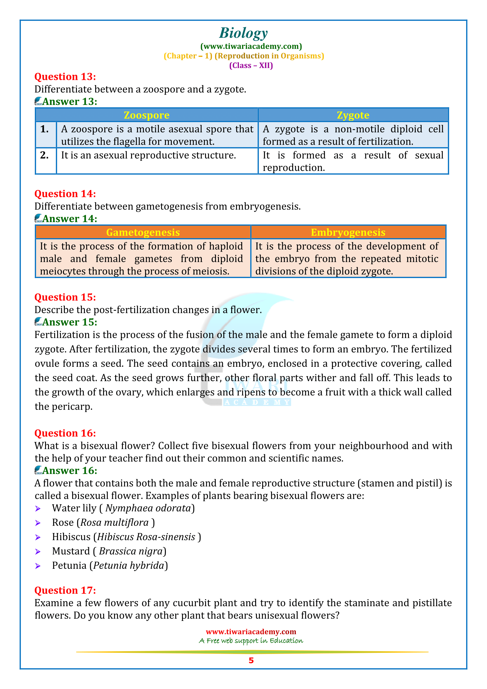 NCERT Solutions for class 12 Biology Chapter 1 in PDF
