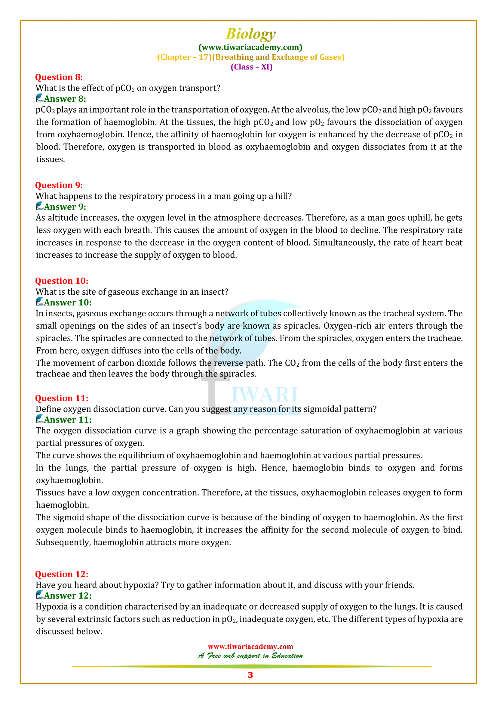 NCERT Solutions for Class 11 Biology Chapter 17 in English Medium