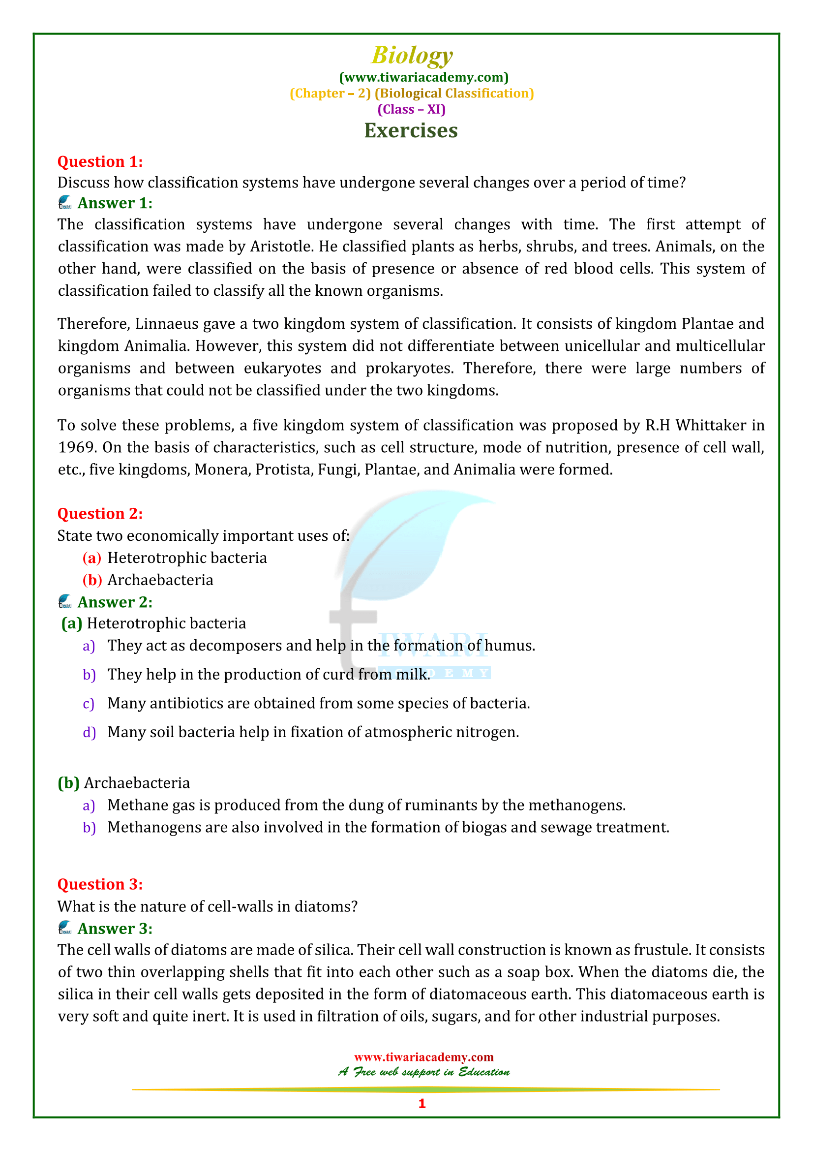 11th biology assignment answers